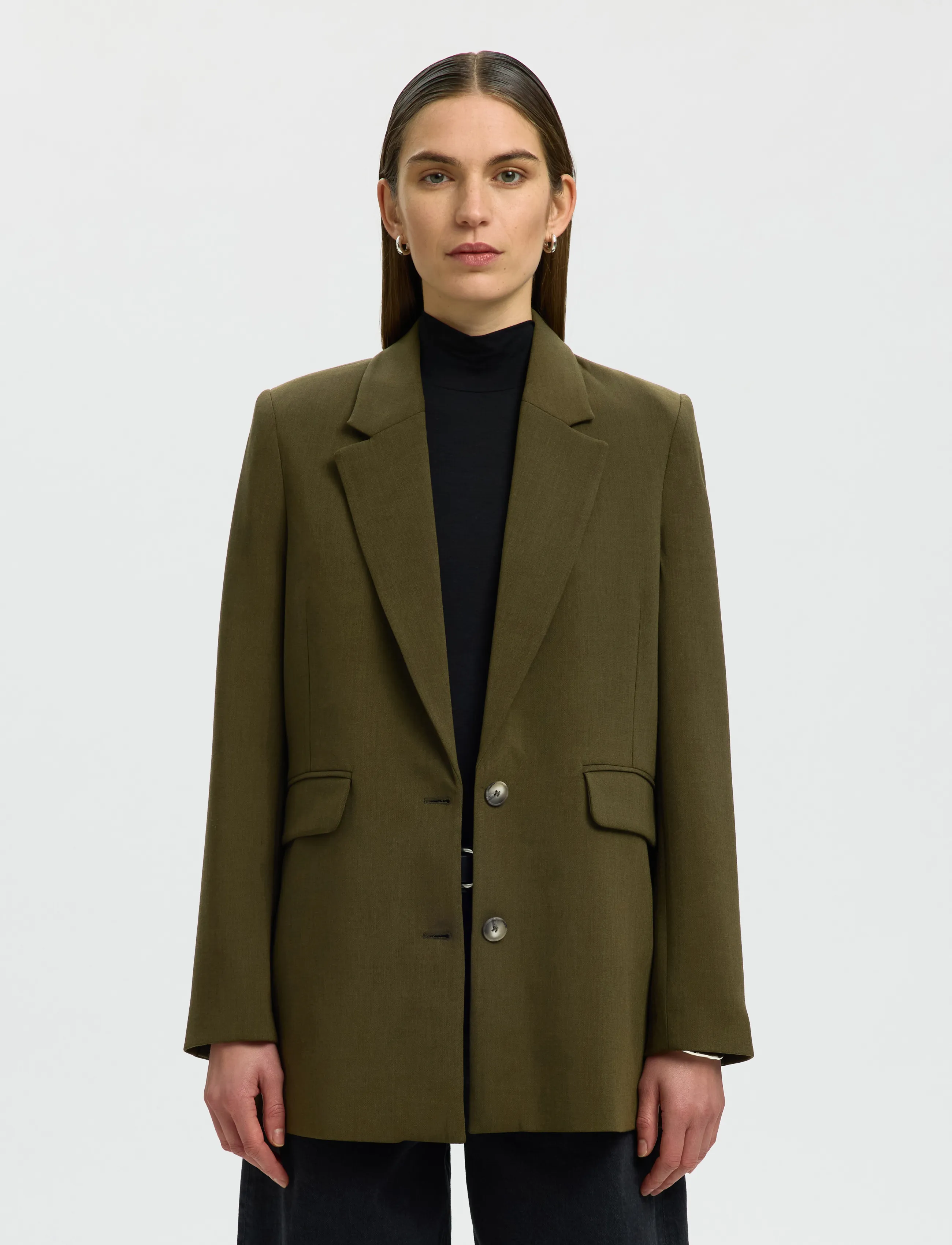Selected Slwrita Ls Relaxed Blazer Mel Noos, 42, Khaki green, Blazere > Enkeltradede Blazere, Dame