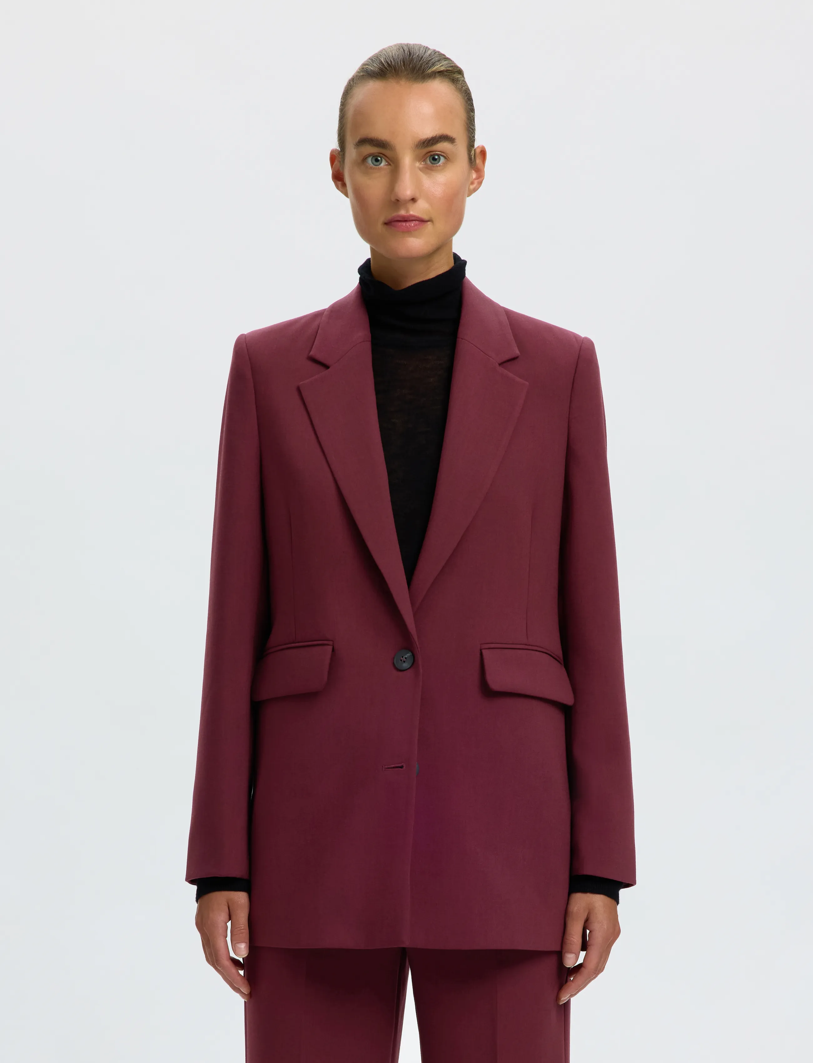 Selected Slwrita Ls Relaxed Blazer Mel Noos, 40, Burgundy, Blazere > Enkeltradede Blazere, Dame