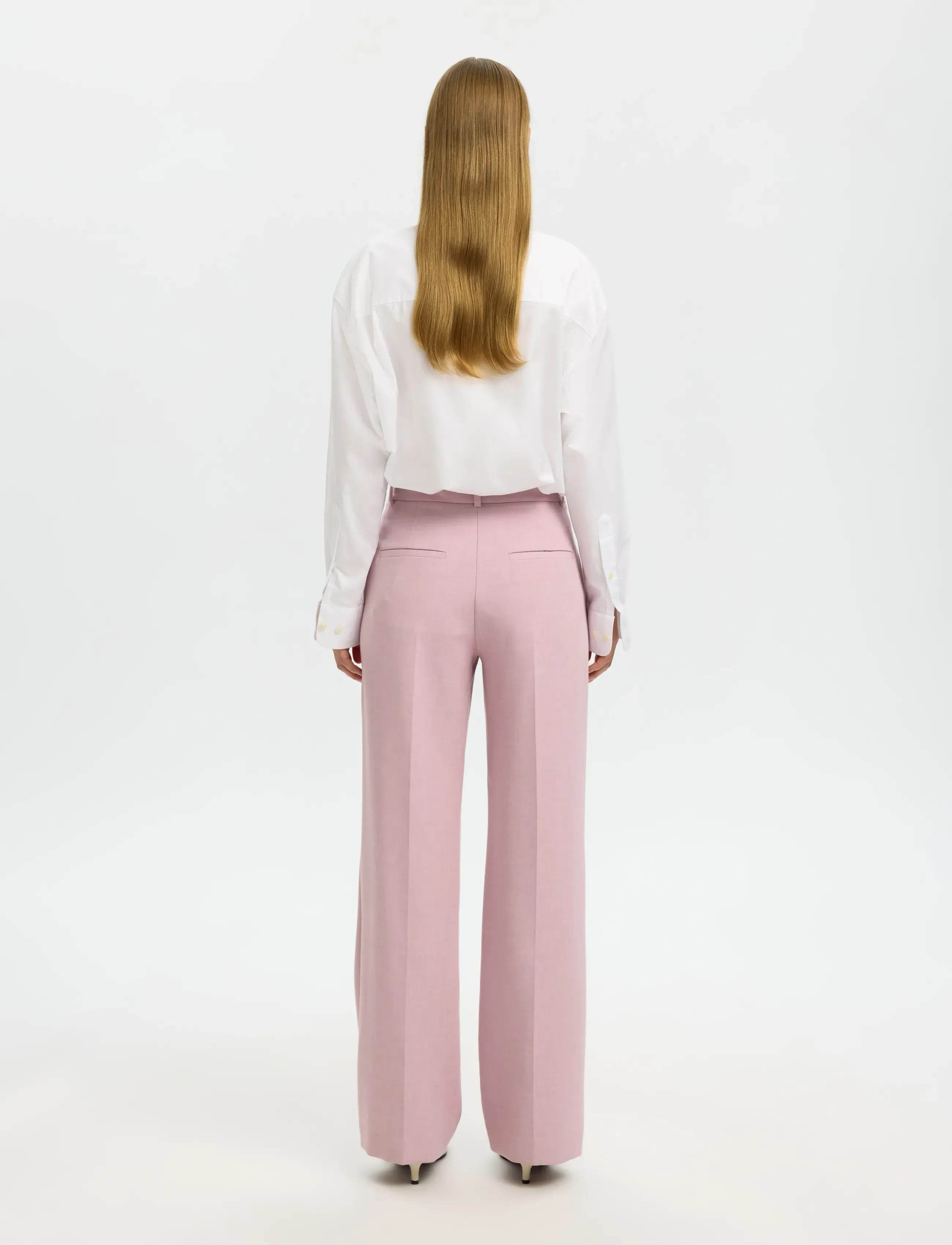 Selected - SLWRITA MW WIDE PANT MEL NOOS - kostymbyxor - bleached mauve - 2