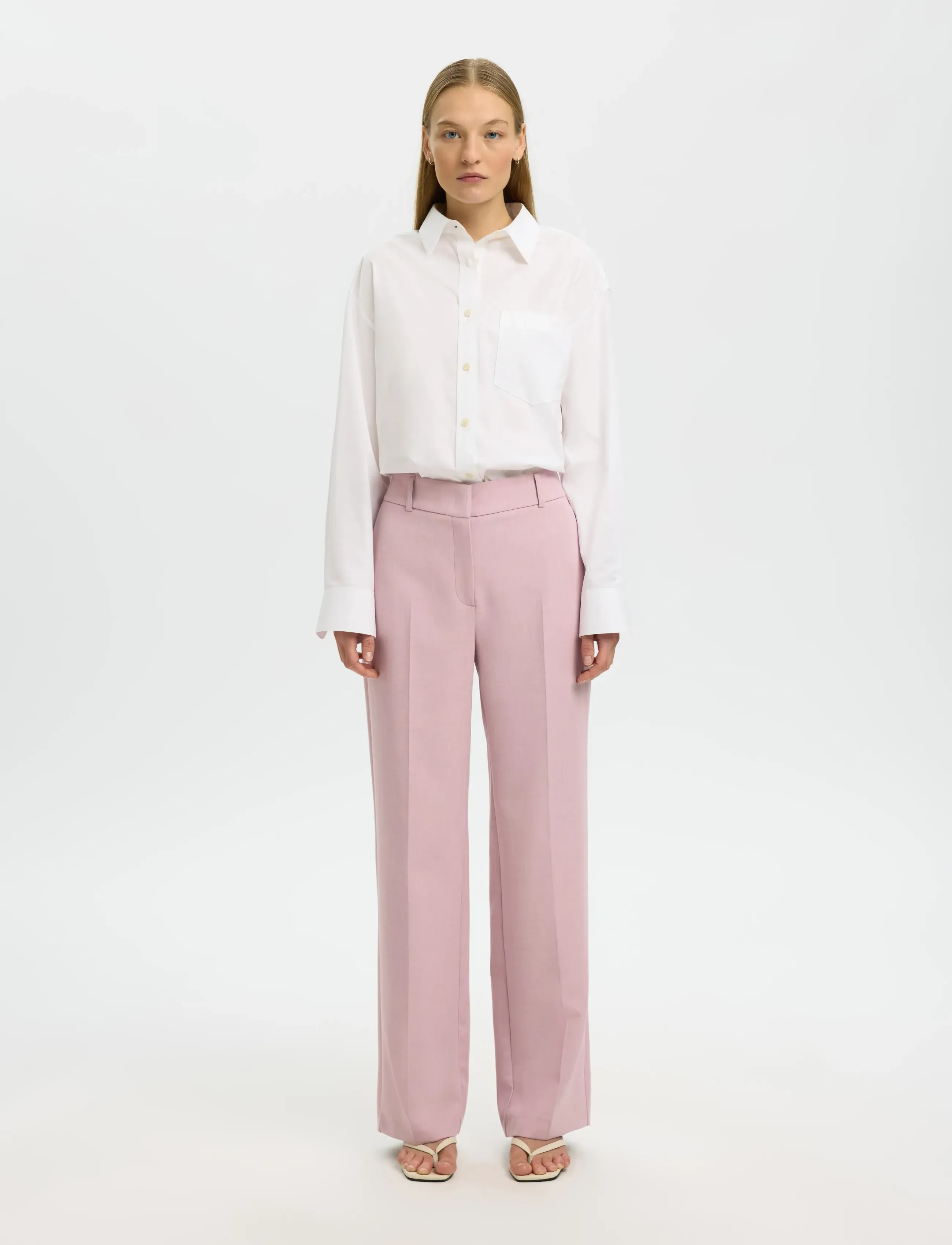 Selected - SLWRITA MW WIDE PANT MEL NOOS - kostymbyxor - bleached mauve - 3