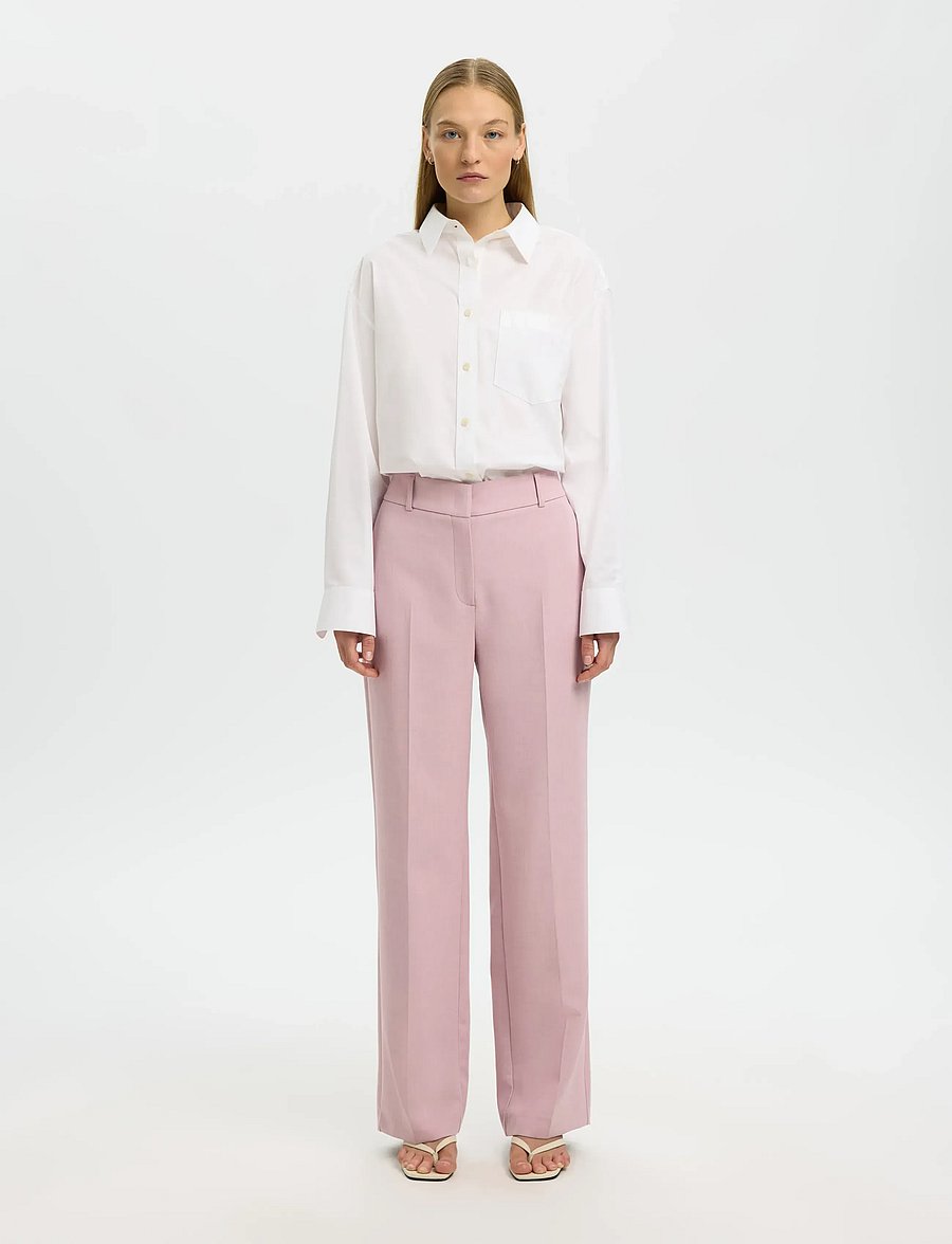 Selected - SLWRITA MW WIDE PANT MEL NOOS - anzugshosen - bleached mauve - 3