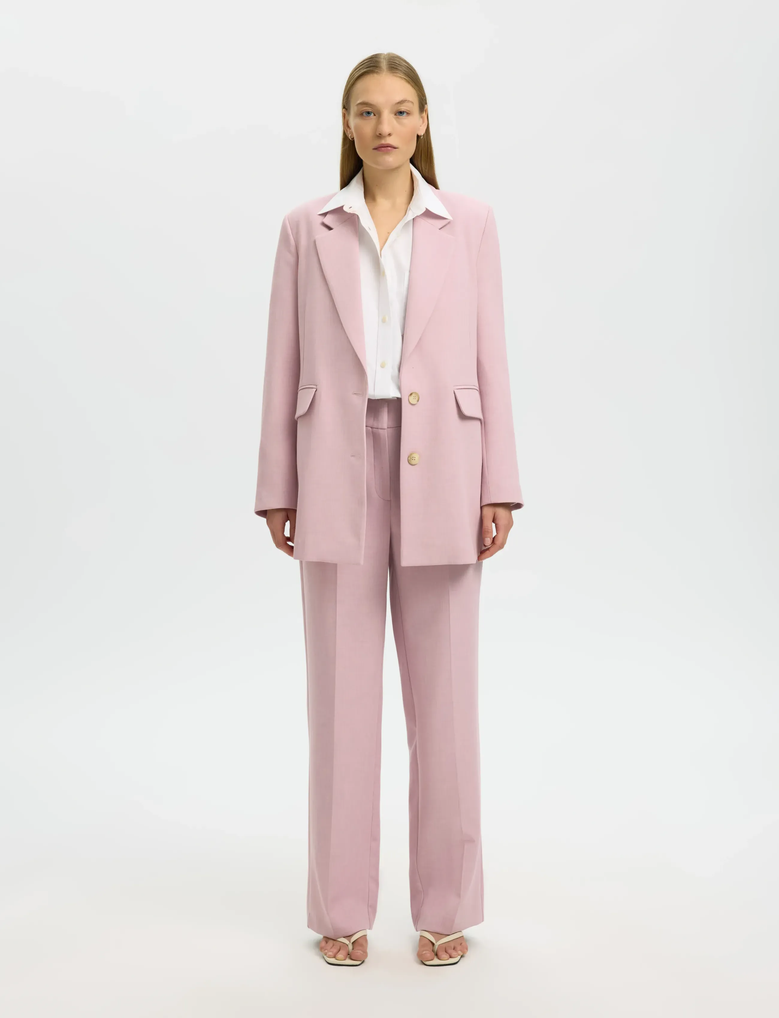 Selected - SLWRITA MW WIDE PANT MEL NOOS - kostymbyxor - bleached mauve - 5