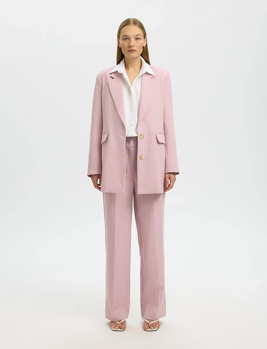 Selected - SLWRITA MW WIDE PANT MEL NOOS - anzugshosen - bleached mauve - 5
