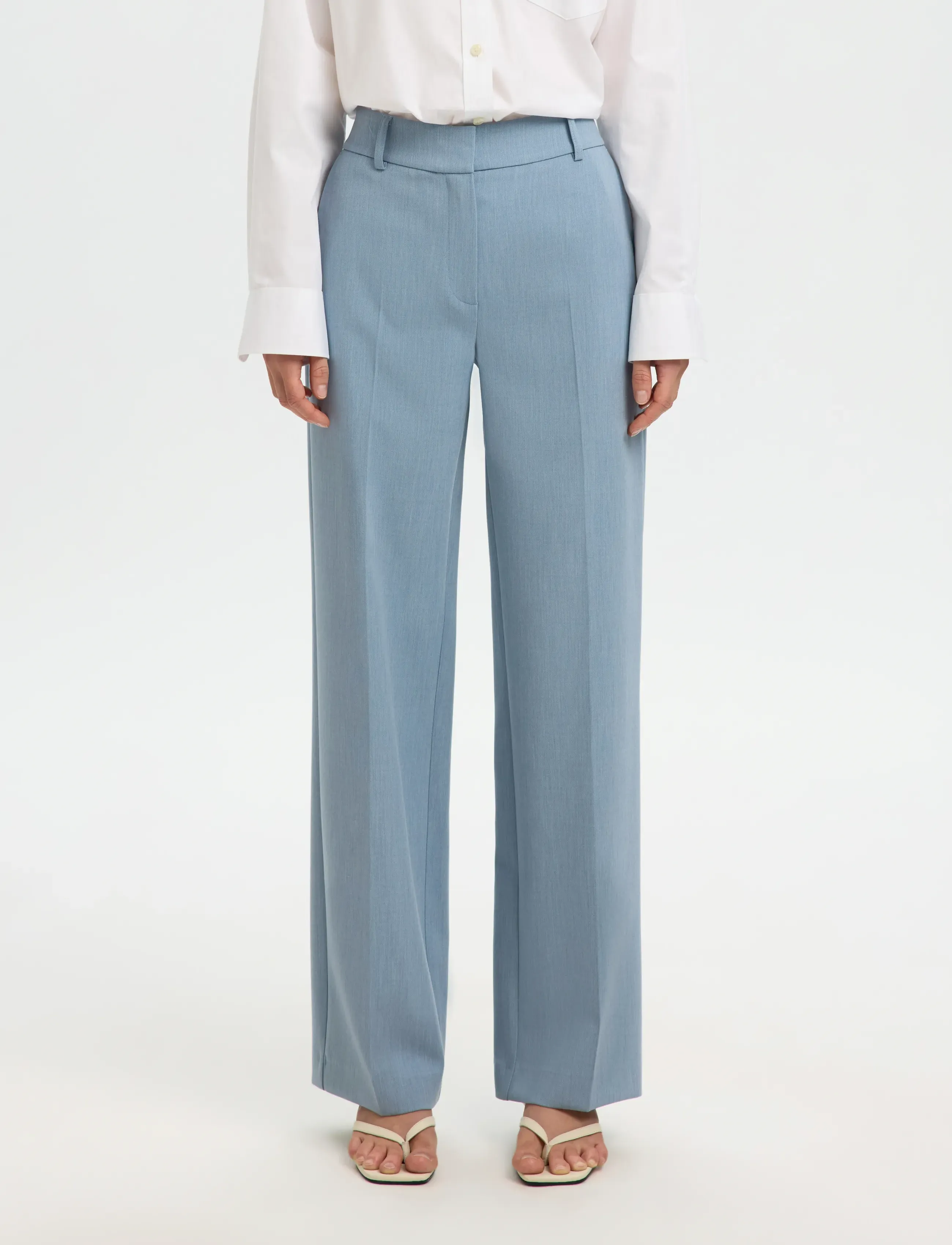 Selected SLWRITA MW WIDE PANT MEL NOOS - Hosen - DUSTY BLUE / blue