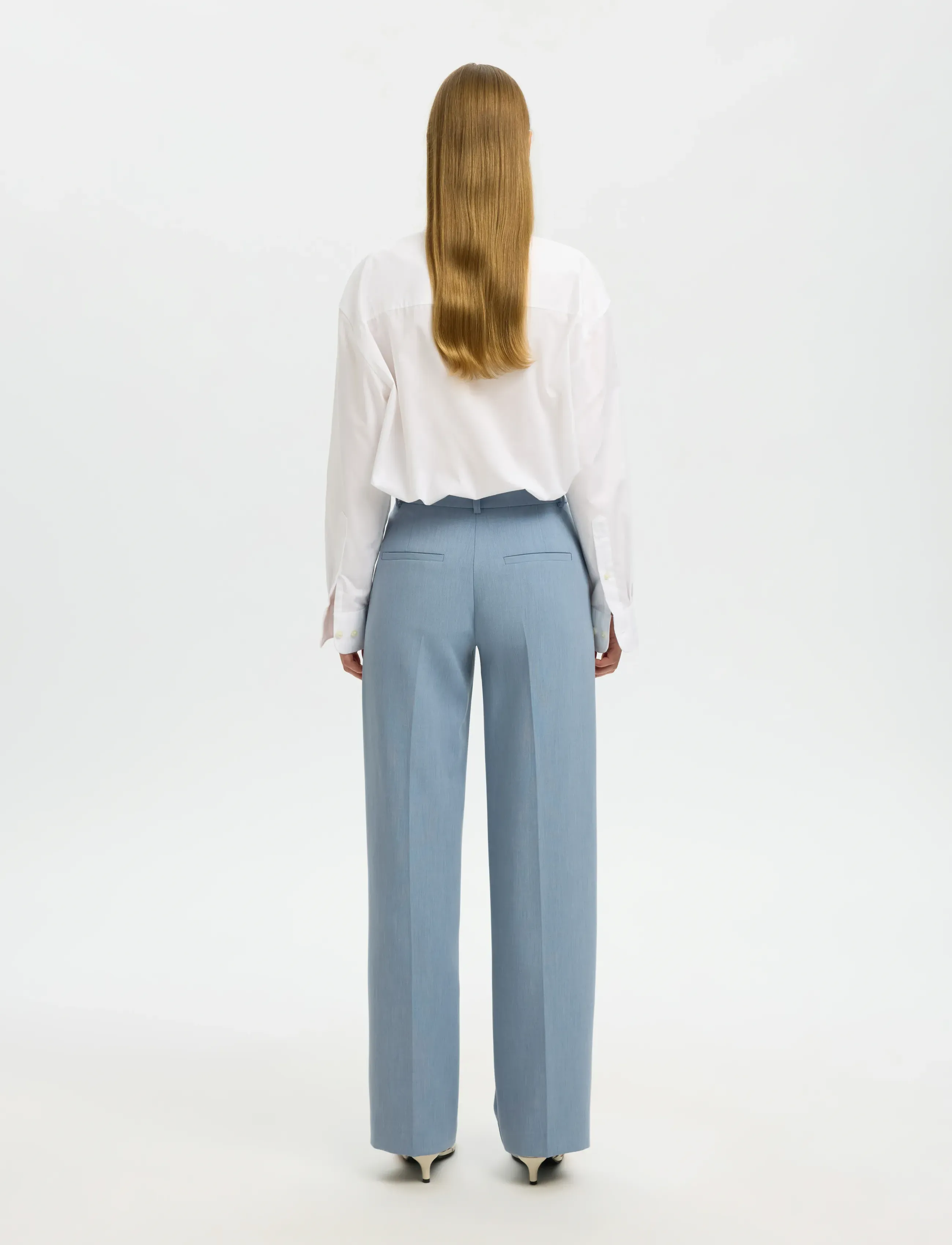 Selected - SLWRITA MW WIDE PANT MEL NOOS - dalykinio stiliaus kelnės - dusty blue - 2