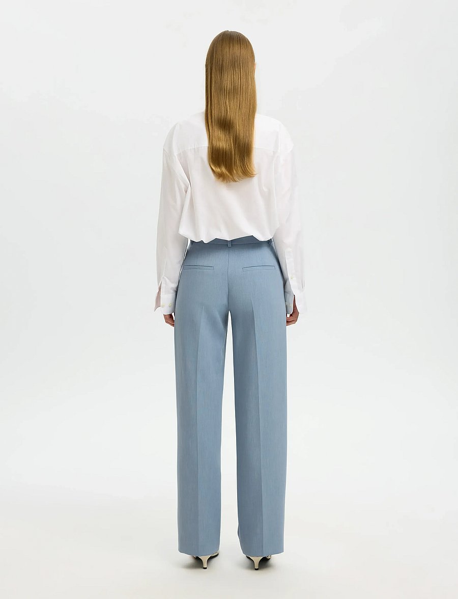 Selected - SLWRITA MW WIDE PANT MEL NOOS - anzugshosen - dusty blue - 2