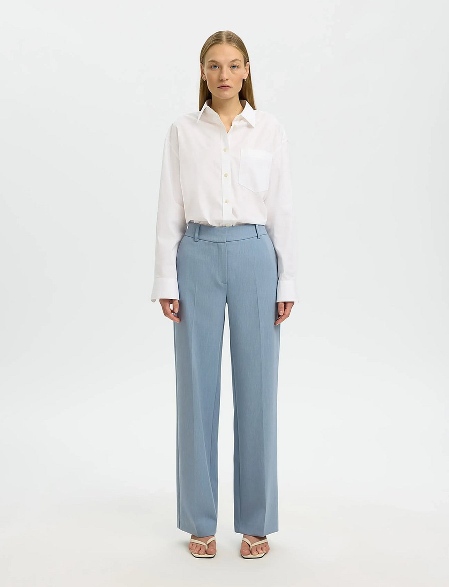 Selected - SLWRITA MW WIDE PANT MEL NOOS - anzugshosen - dusty blue - 3