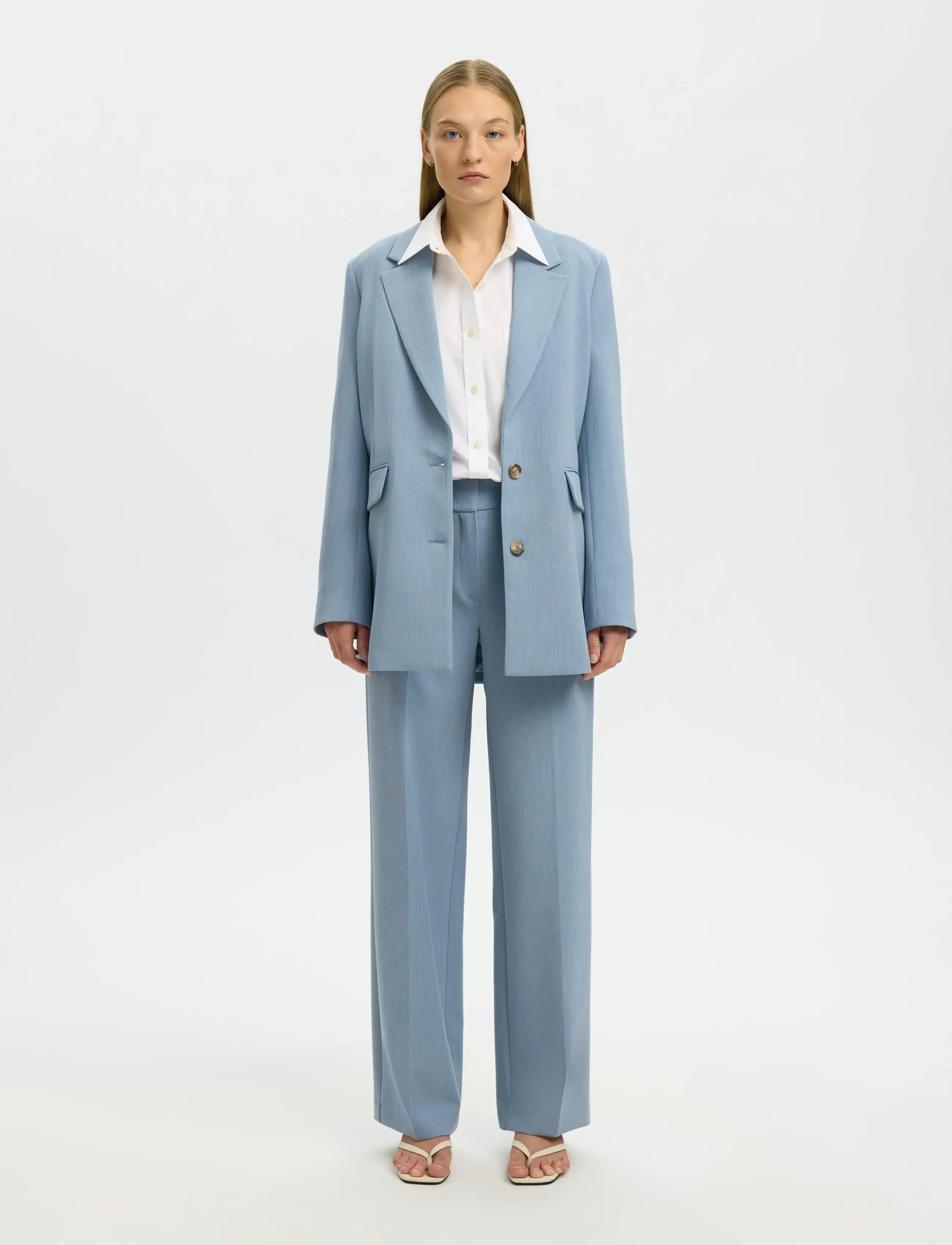 Selected - SLWRITA MW WIDE PANT MEL NOOS - dalykinio stiliaus kelnės - dusty blue - 5