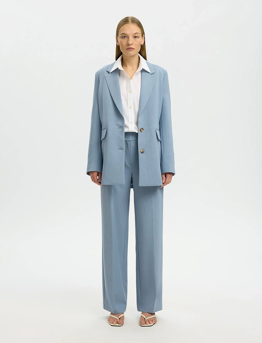 Selected - SLWRITA MW WIDE PANT MEL NOOS - anzugshosen - dusty blue - 5