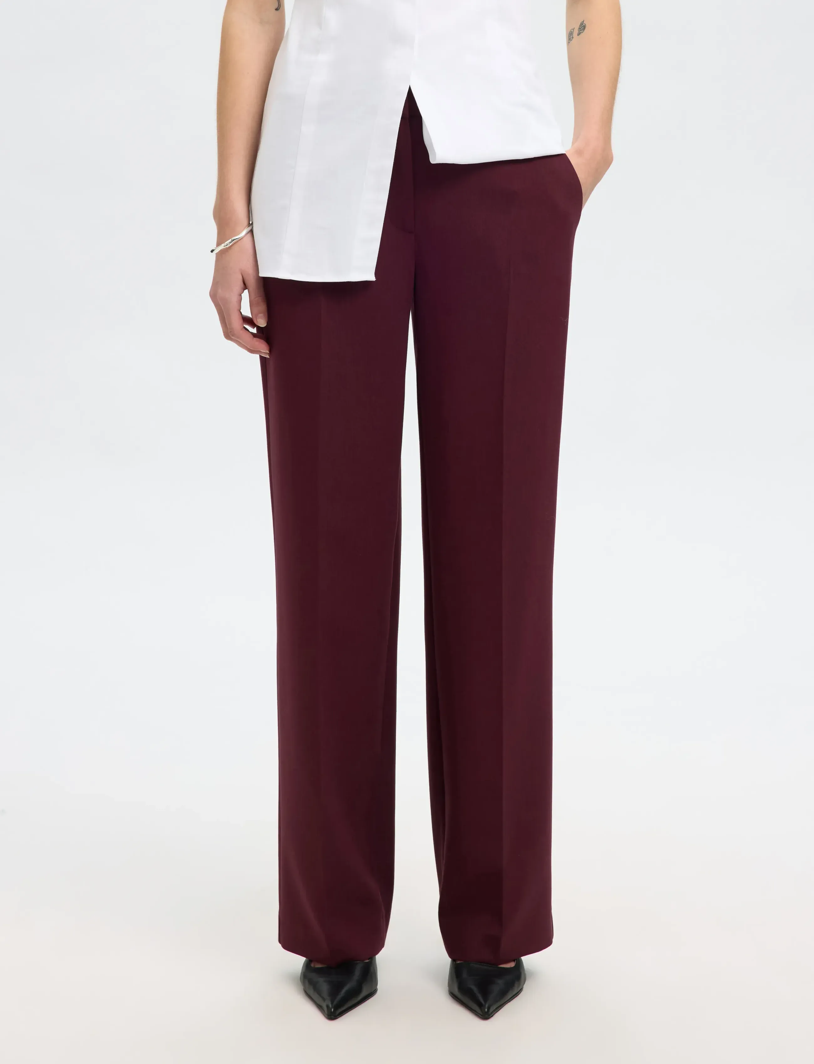 Selected SLWRITA MW WIDE PANT MEL NOOS - Bukser - FIG / burgundy