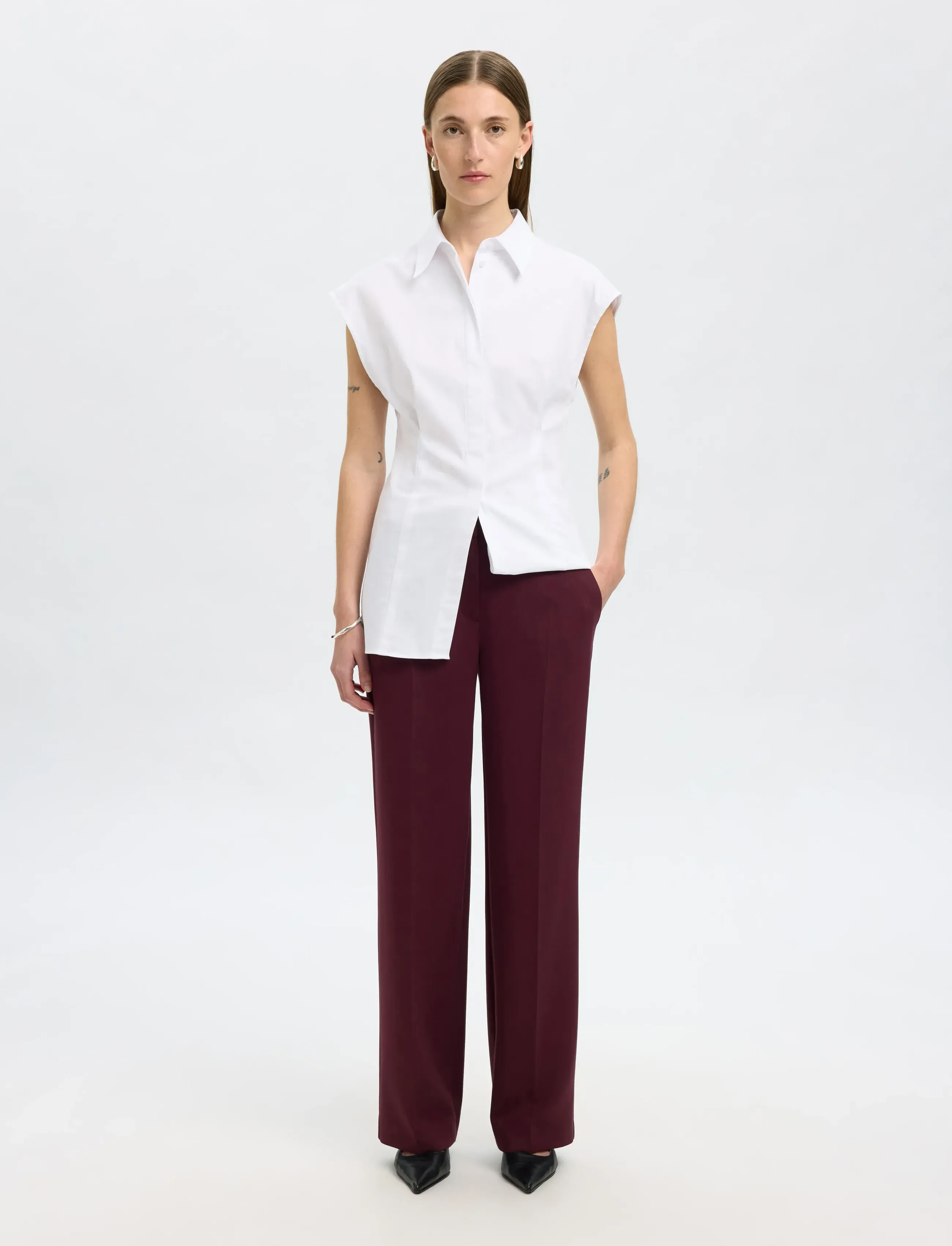 Selected - SLWRITA MW WIDE PANT MEL NOOS - habitbukser - fig - 3