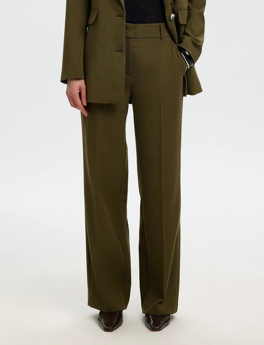 Selected - SLWRITA MW WIDE PANT MEL NOOS - anzugshosen - fir green - 0