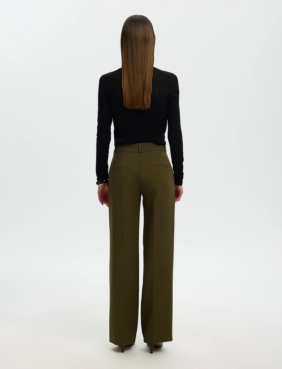 Selected - SLWRITA MW WIDE PANT MEL NOOS - anzugshosen - fir green - 2