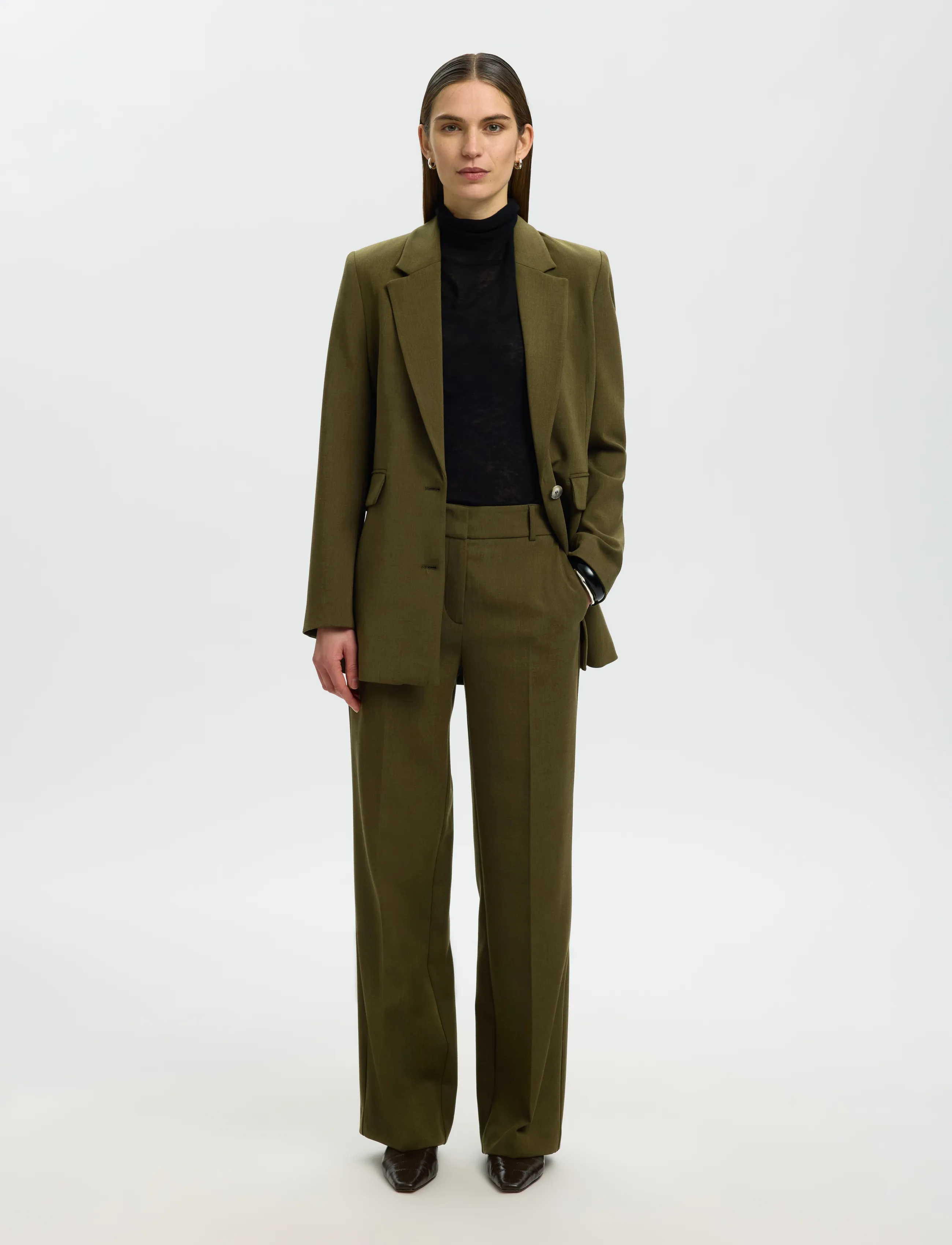 Selected - SLWRITA MW WIDE PANT MEL NOOS - habitbukser - fir green - 3