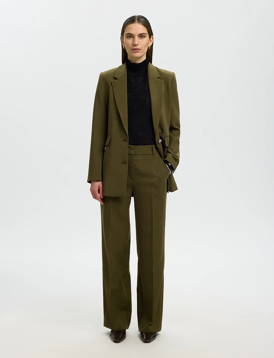 Selected - SLWRITA MW WIDE PANT MEL NOOS - anzugshosen - fir green - 3
