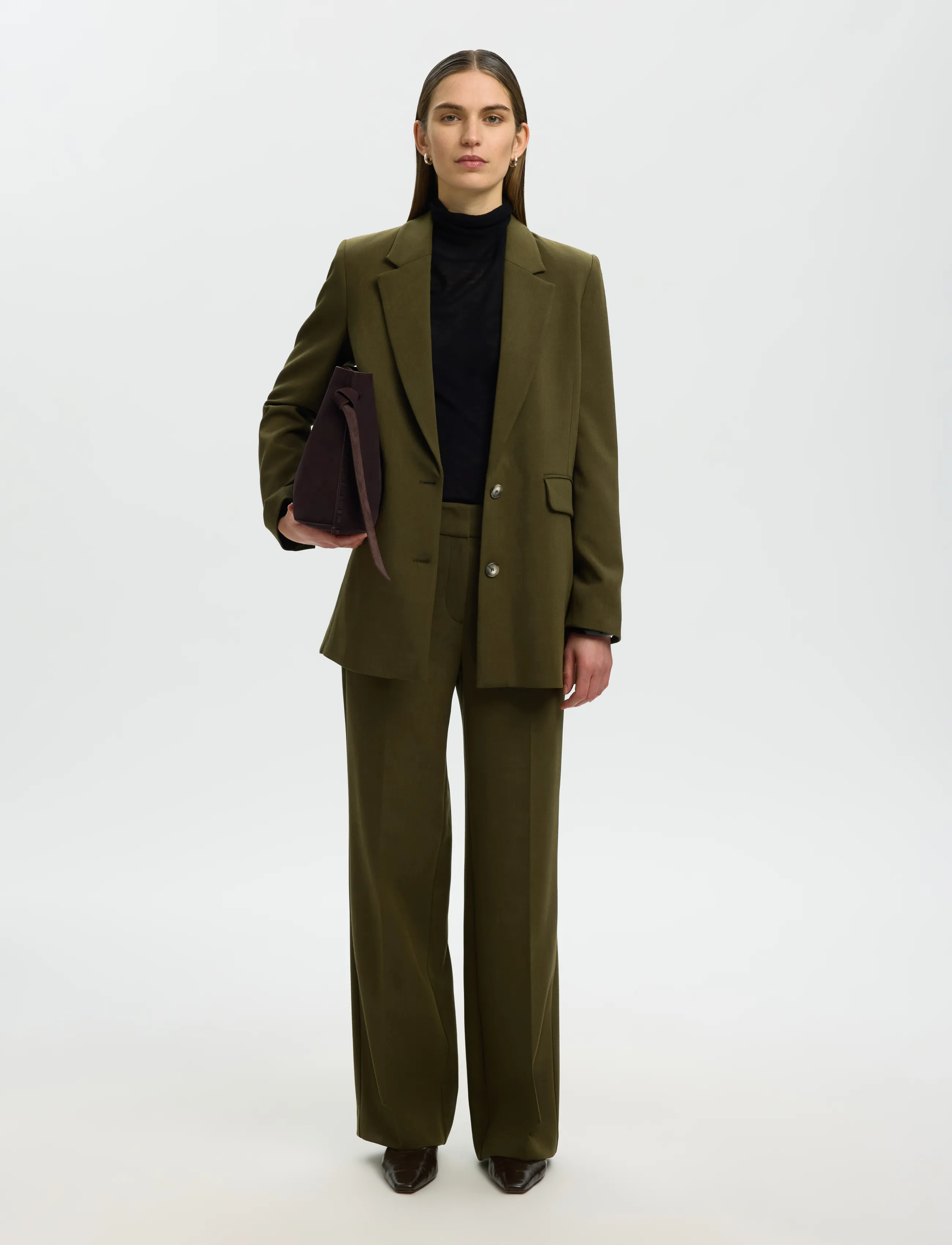 Selected - SLWRITA MW WIDE PANT MEL NOOS - habitbukser - fir green - 5