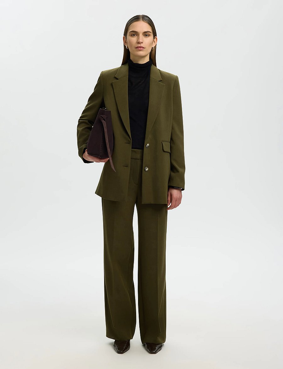 Selected - SLWRITA MW WIDE PANT MEL NOOS - anzugshosen - fir green - 5