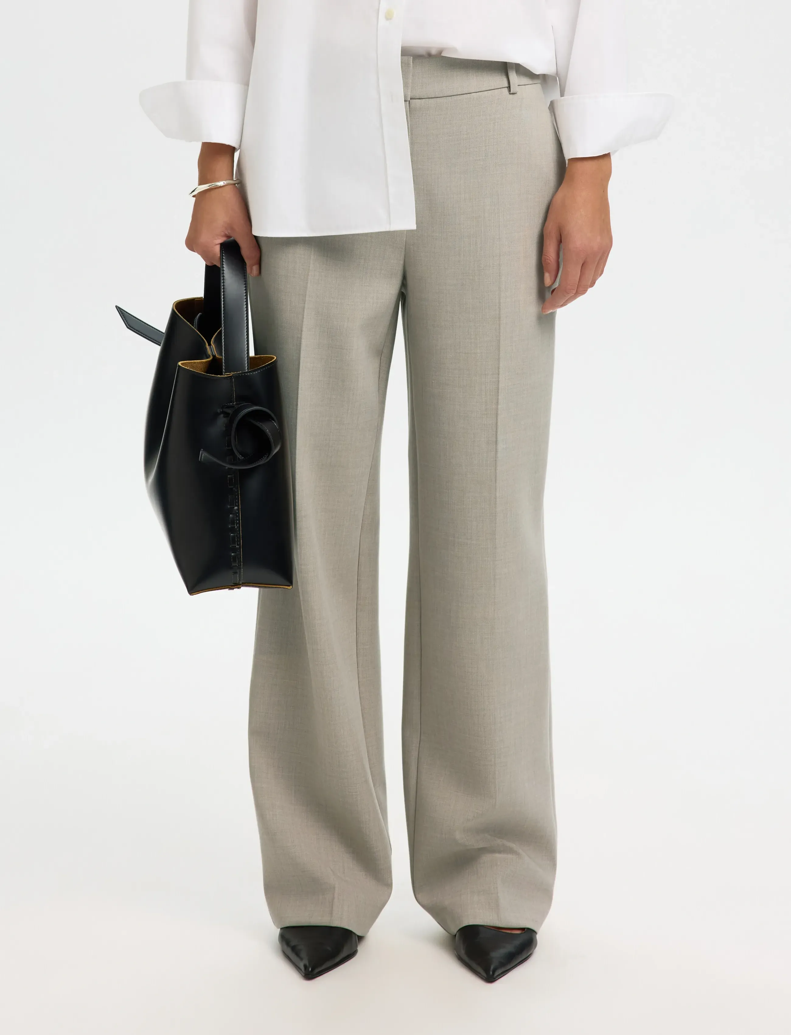 Selected Slwrita Mw Wide Pant Mel Noos, 42 x 32, Trousers, Beige - Straight Leg, Frauen