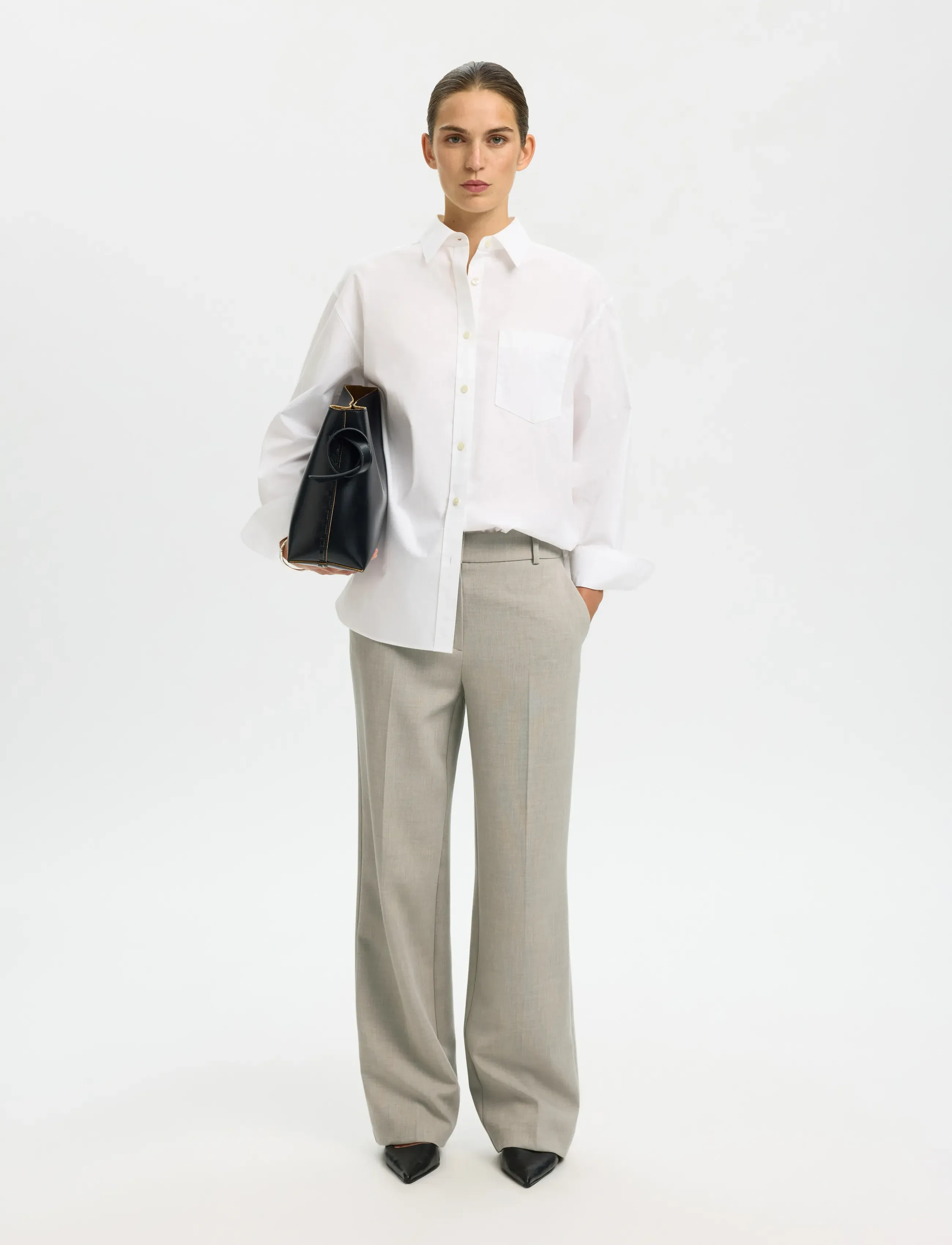 Selected - SLWRITA MW WIDE PANT MEL NOOS - anzugshosen - island fossil - 4
