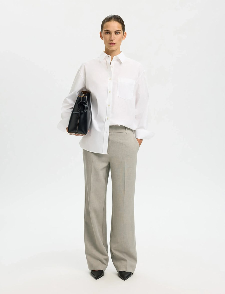 Selected - SLWRITA MW WIDE PANT MEL NOOS - anzugshosen - island fossil - 4