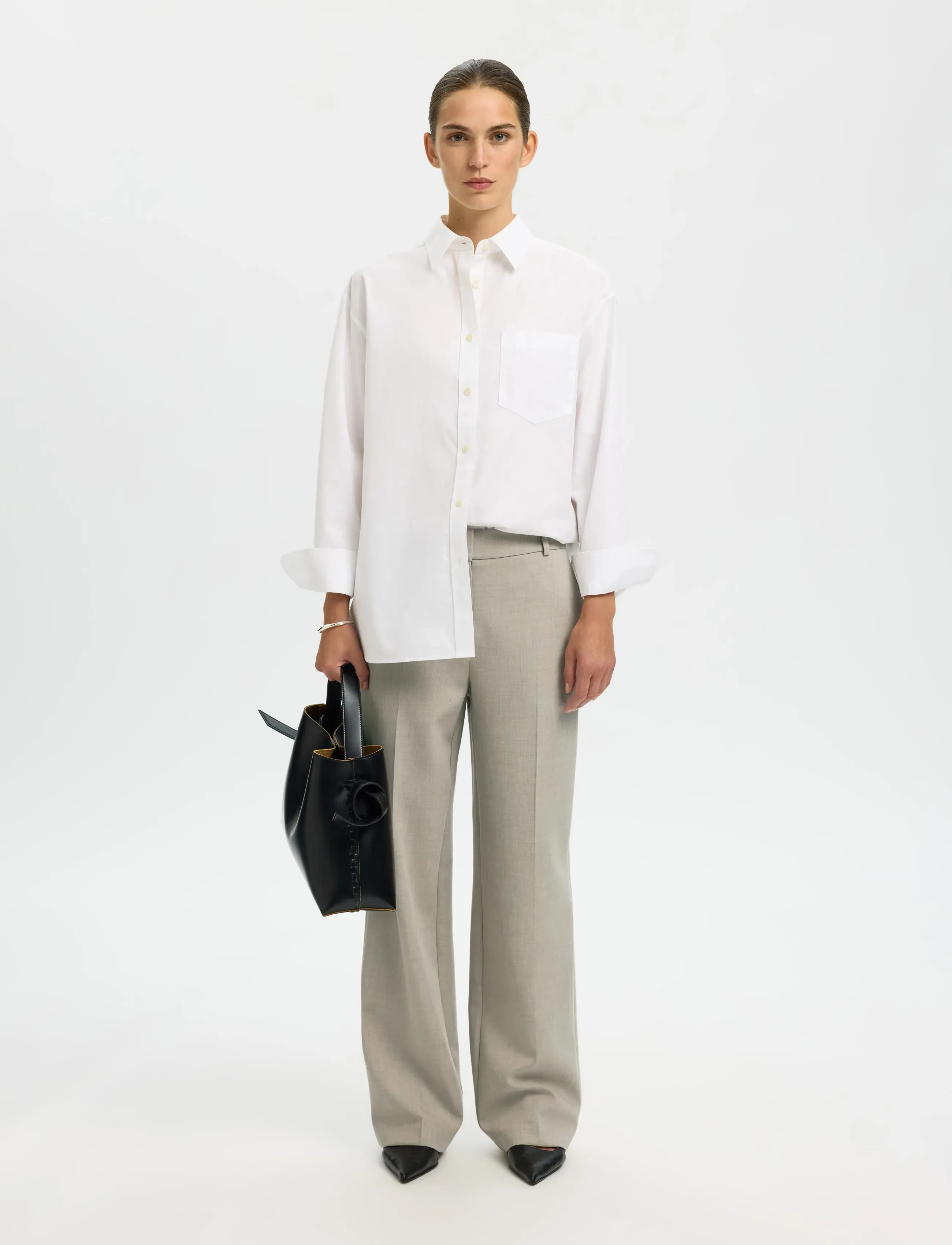Selected - SLWRITA MW WIDE PANT MEL NOOS - anzugshosen - island fossil - 5