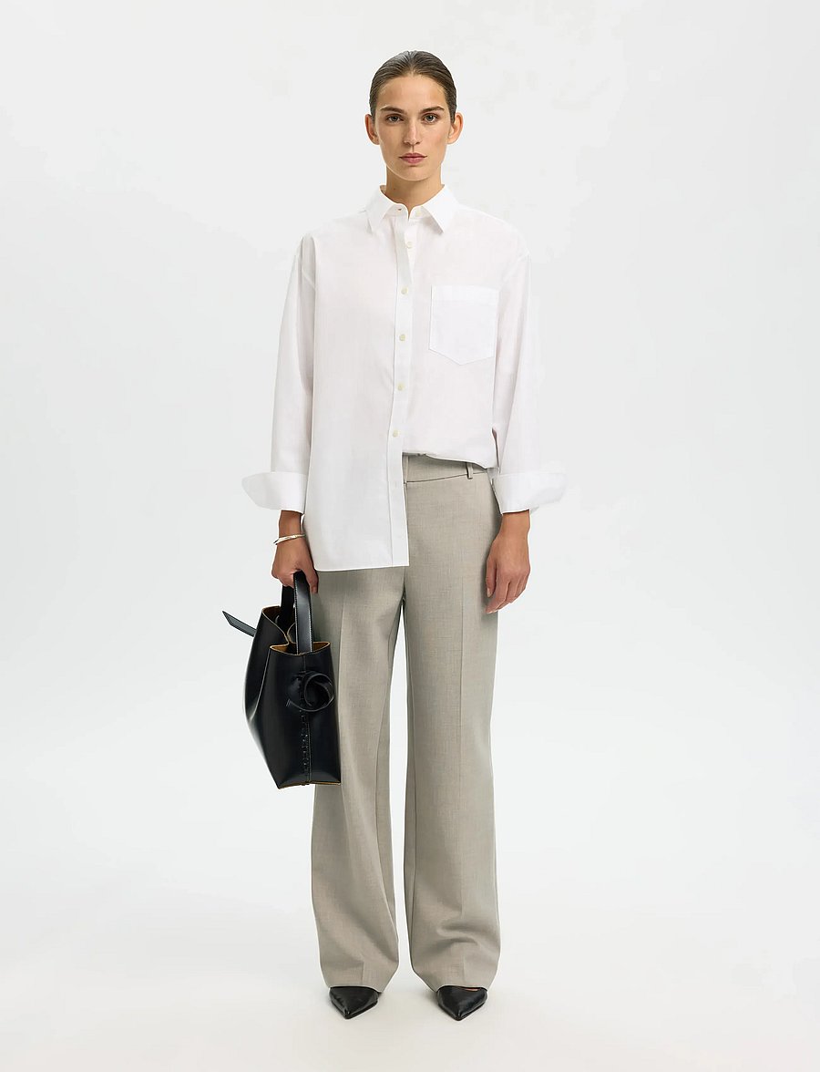 Selected - SLWRITA MW WIDE PANT MEL NOOS - anzugshosen - island fossil - 5