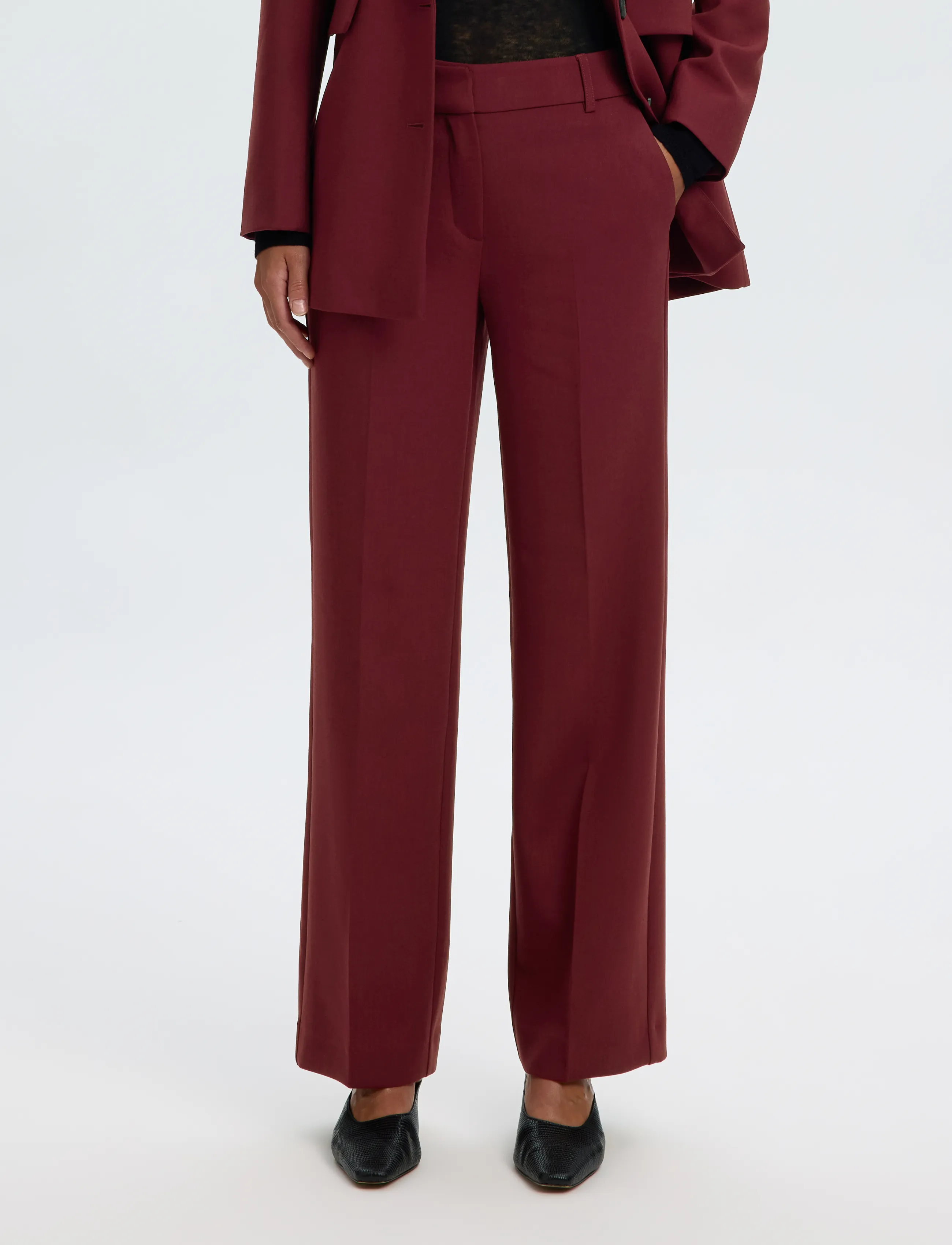 Selected SLWRITA MW WIDE PANT MEL NOOS - Trousers - TAWNY PORT / burgundy