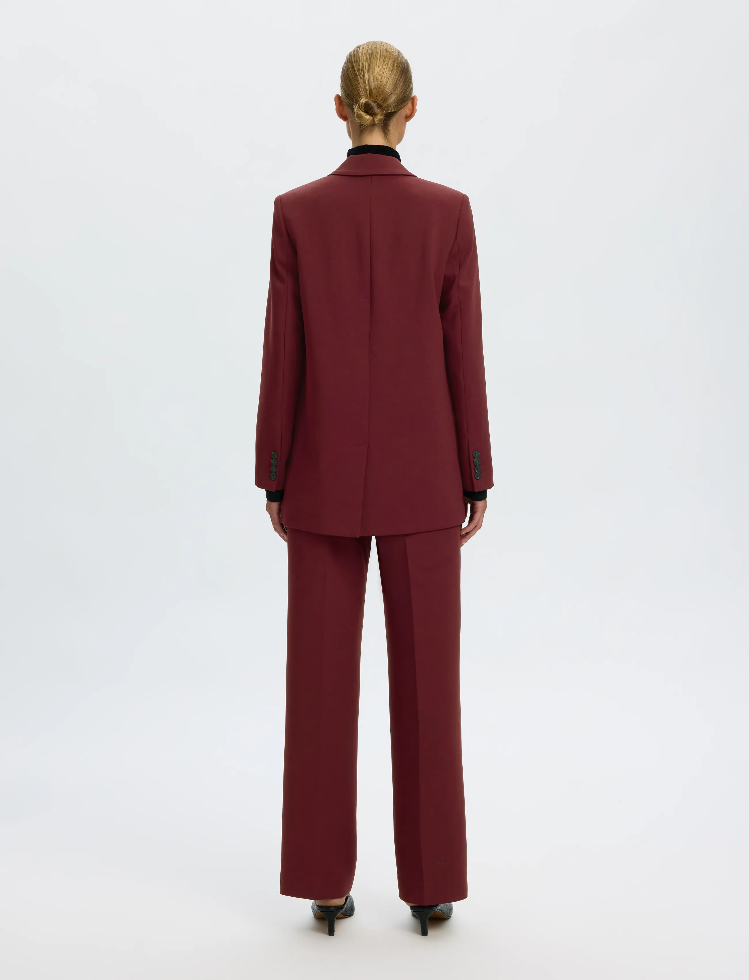 Selected - SLWRITA MW WIDE PANT MEL NOOS - tailored trousers - tawny port - 2