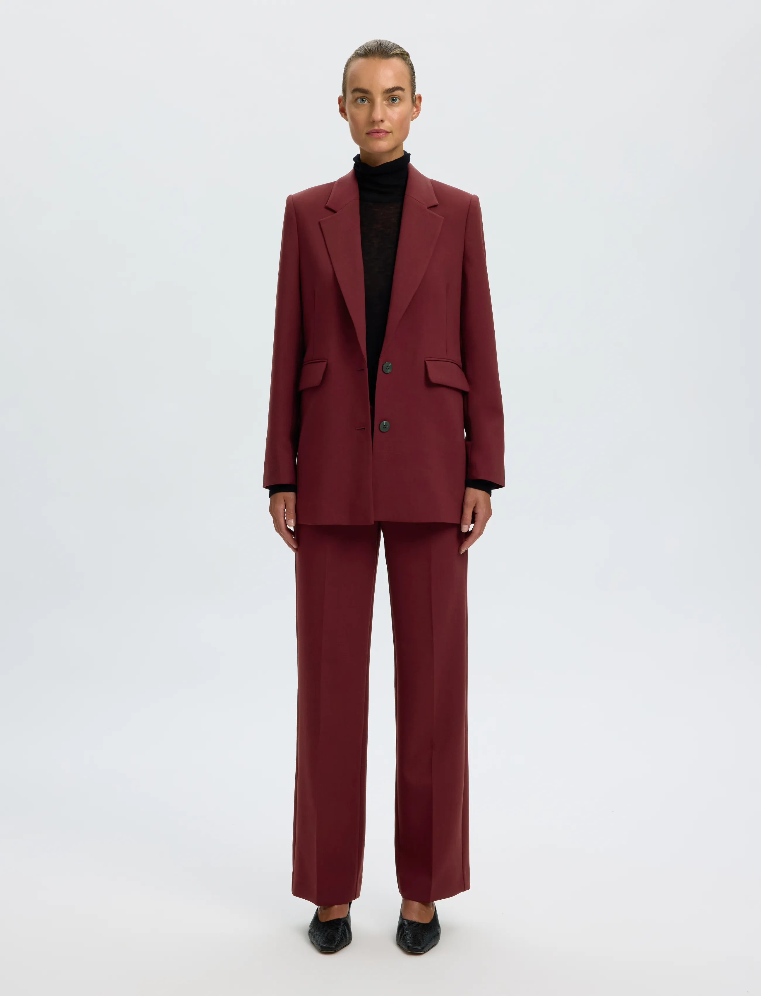 Selected - SLWRITA MW WIDE PANT MEL NOOS - tailored trousers - tawny port - 3