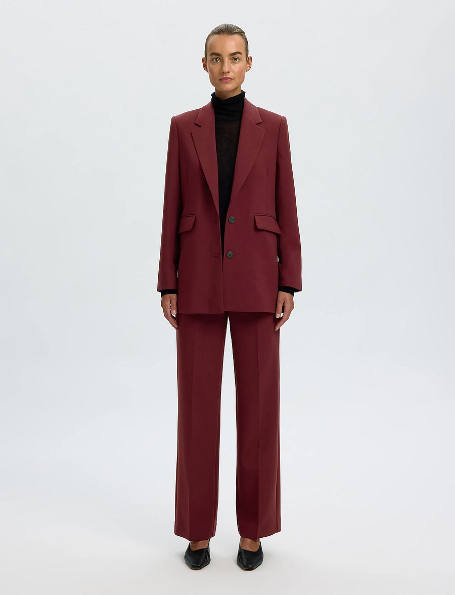 Selected - SLWRITA MW WIDE PANT MEL NOOS - anzugshosen - tawny port - 3