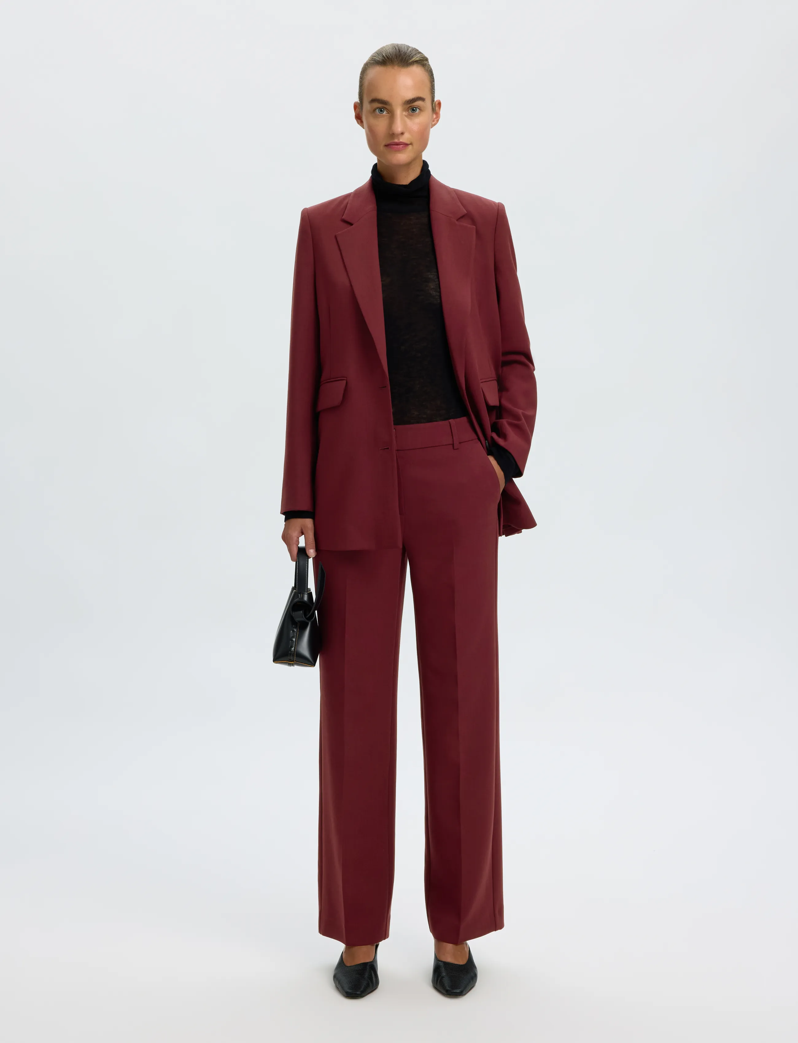 Selected - SLWRITA MW WIDE PANT MEL NOOS - tailored trousers - tawny port - 5
