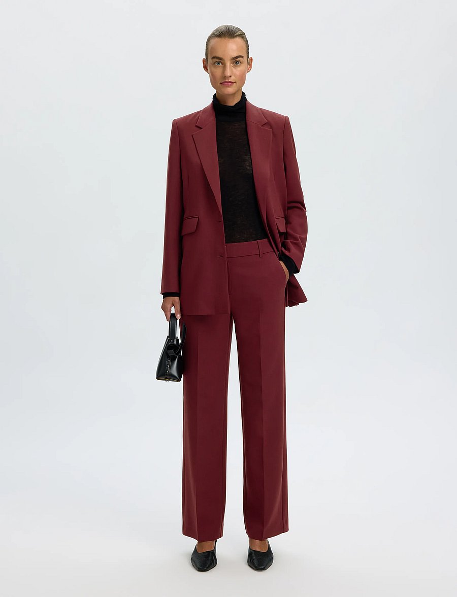 Selected - SLWRITA MW WIDE PANT MEL NOOS - anzugshosen - tawny port - 5