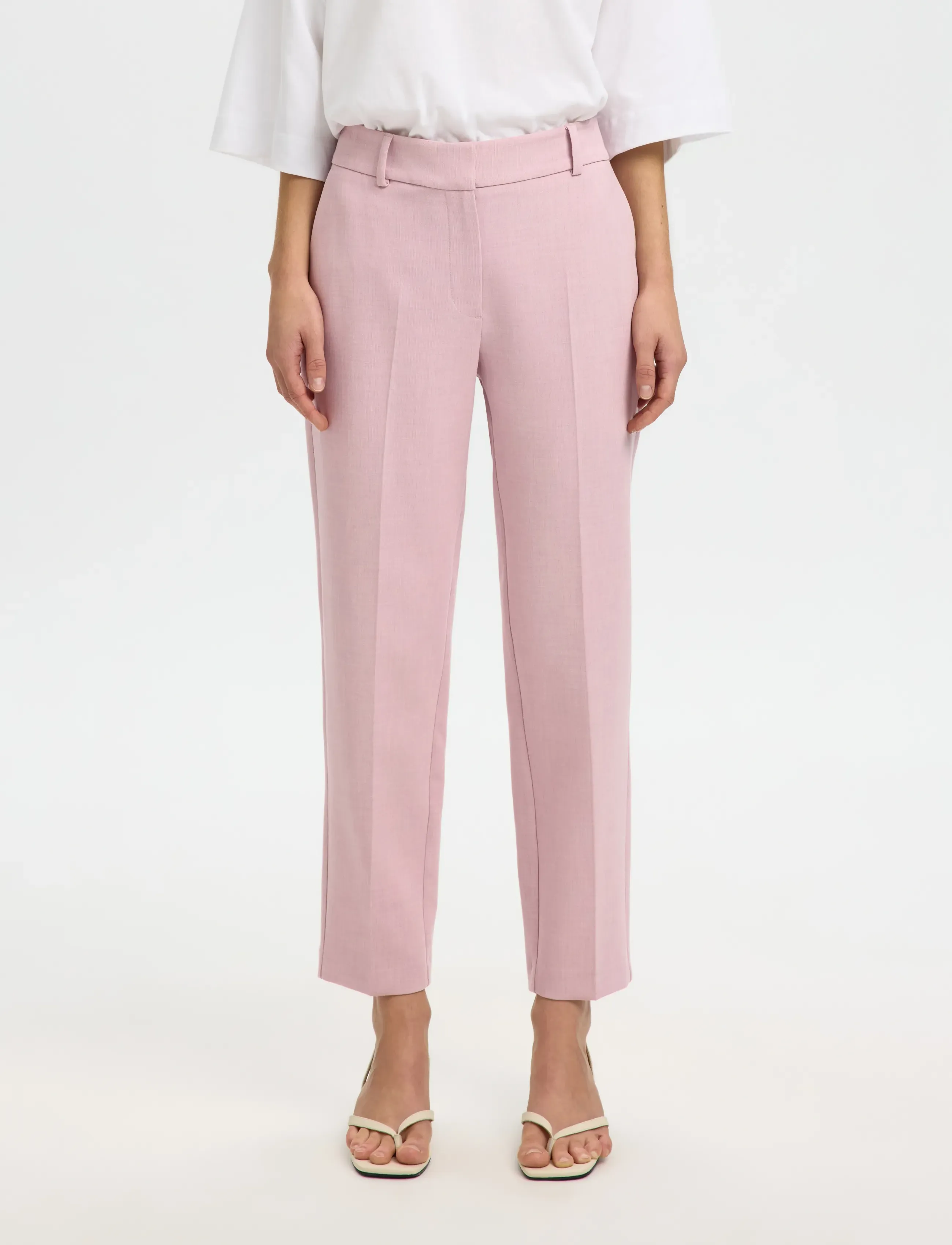 Selected SLFRITA-RIA MW CROPPED PANT MEL NOOS - Kleidung - BLEACHED MAUVE / pink/rose