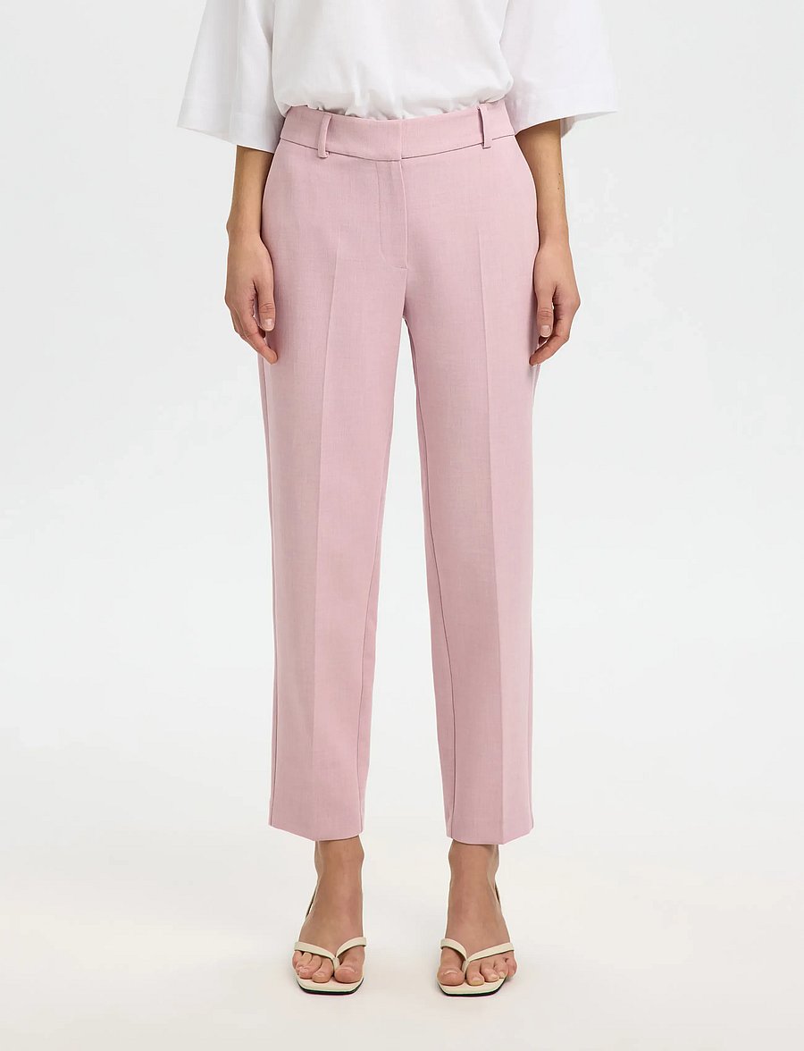 Selected - SLFRITA-RIA MW CROPPED PANT MEL NOOS - anzugshosen - bleached mauve - 0