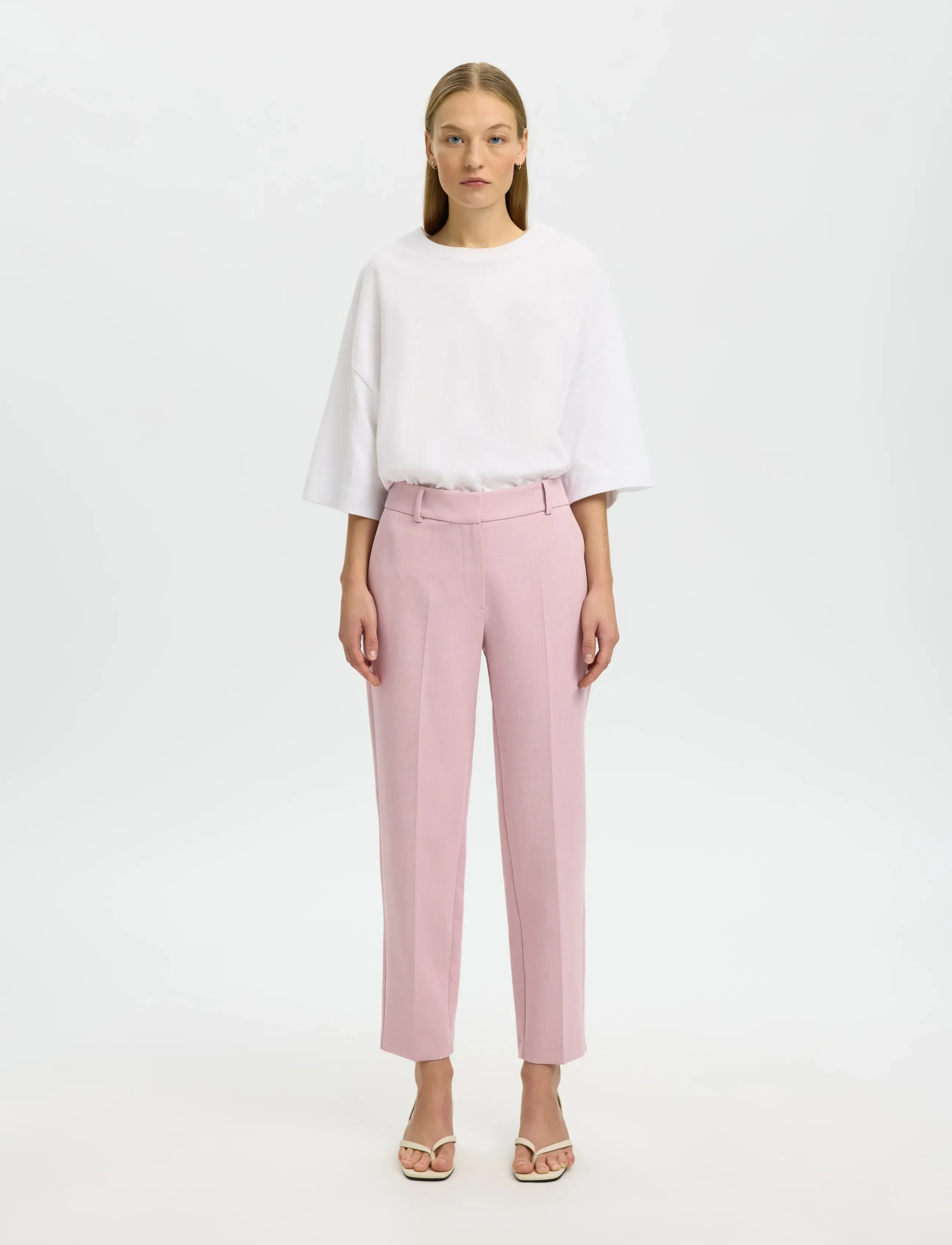 Selected - SLFRITA-RIA MW CROPPED PANT MEL NOOS - anzugshosen - bleached mauve - 3