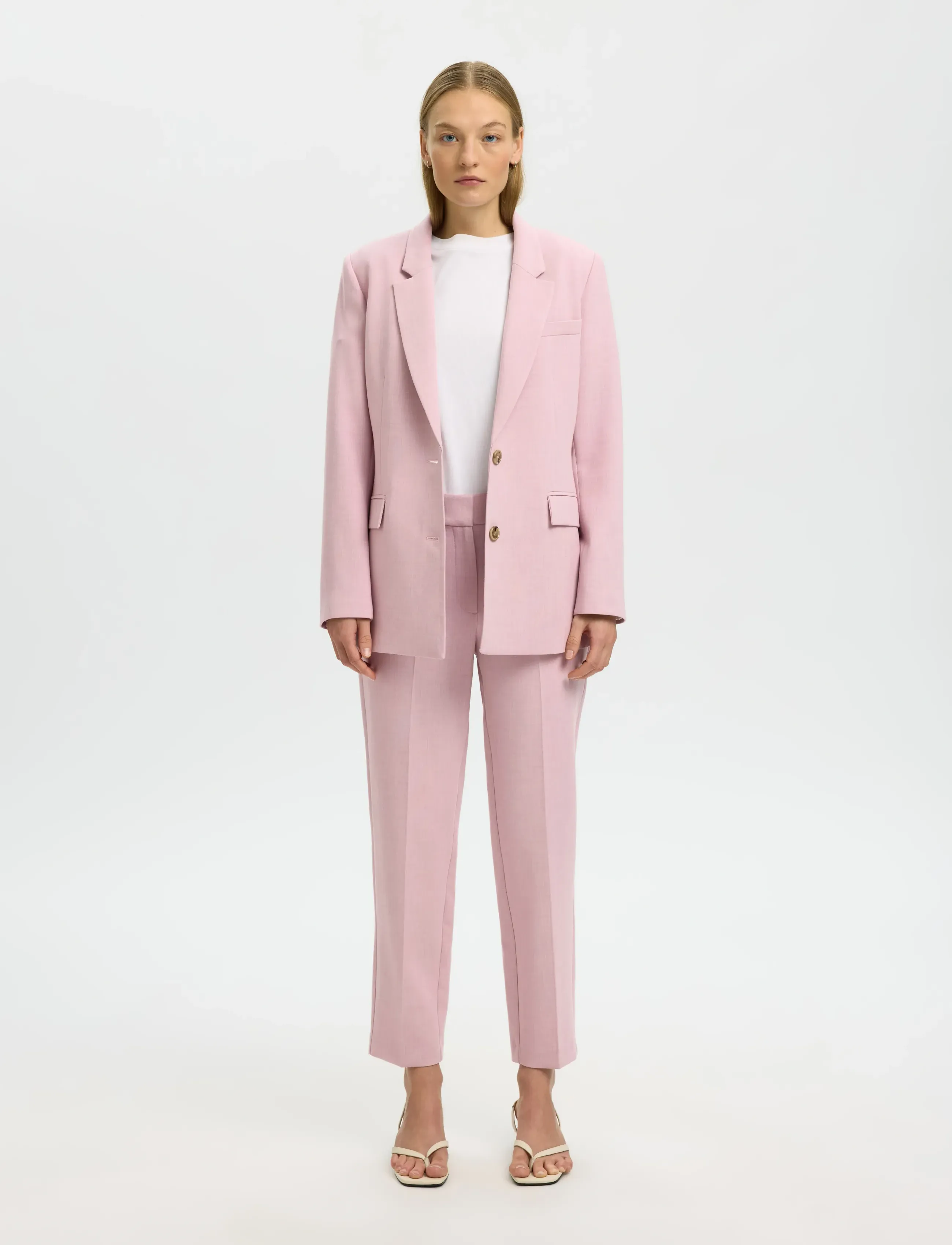 Selected - SLFRITA-RIA MW CROPPED PANT MEL NOOS - anzugshosen - bleached mauve - 5