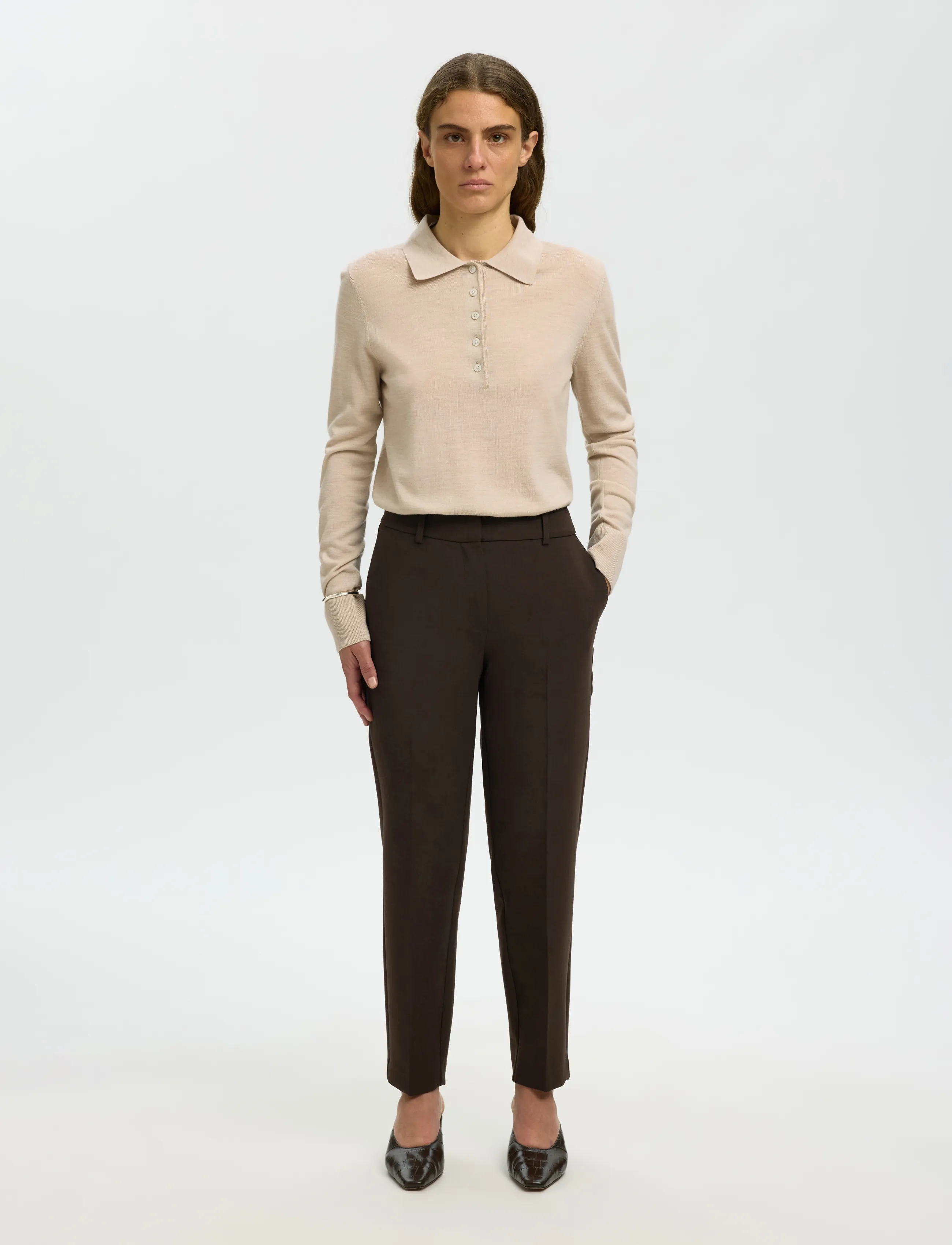 Selected - SLWRITA-RIA MW CROPPED PANT MEL NOOS - tailored trousers - delicioso - 3