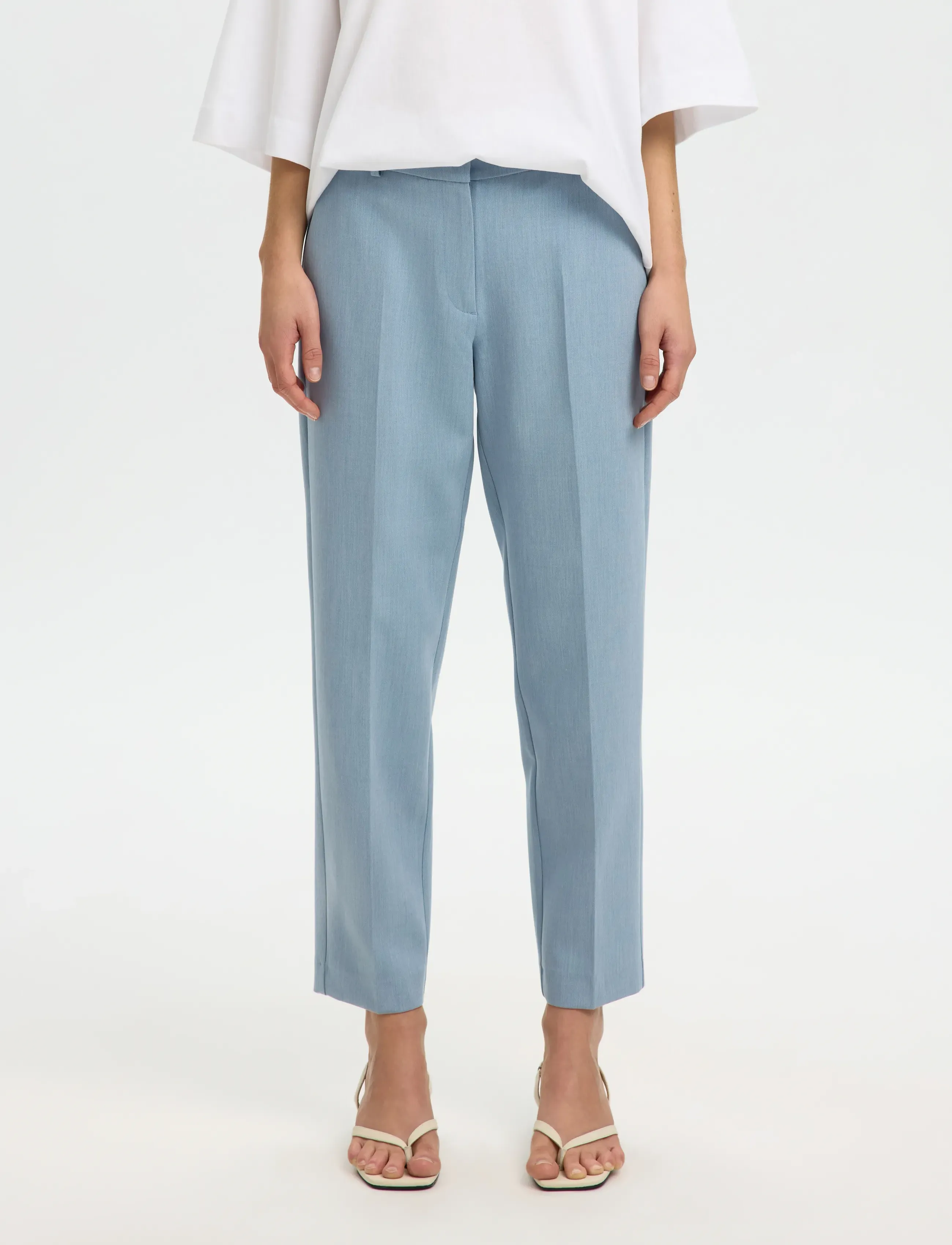 Selected SLFRITA-RIA MW CROPPED PANT MEL NOOS - Slim fit bukser - DUSTY BLUE / blue