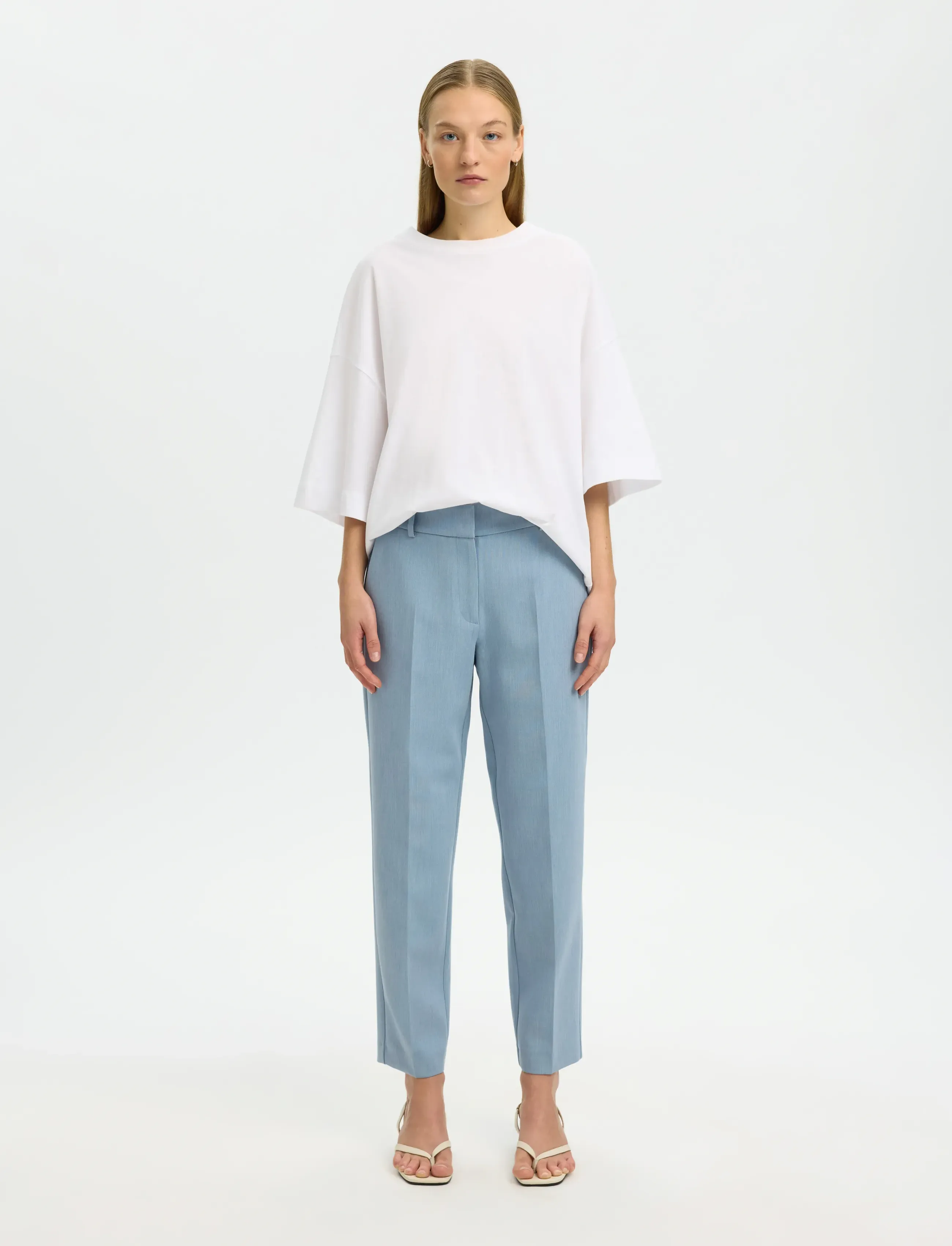 Selected - SLFRITA-RIA MW CROPPED PANT MEL NOOS - habitbukser - dusty blue - 3