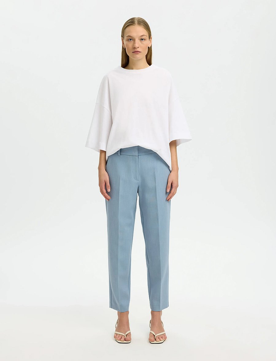 Selected - SLFRITA-RIA MW CROPPED PANT MEL NOOS - habitbukser - dusty blue - 3