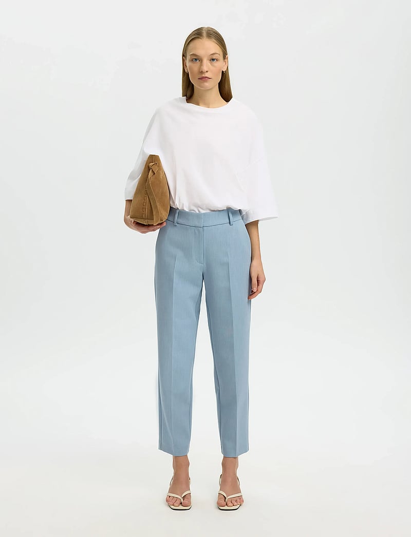 Selected - SLFRITA-RIA MW CROPPED PANT MEL NOOS - kostymbyxor - dusty blue - 5
