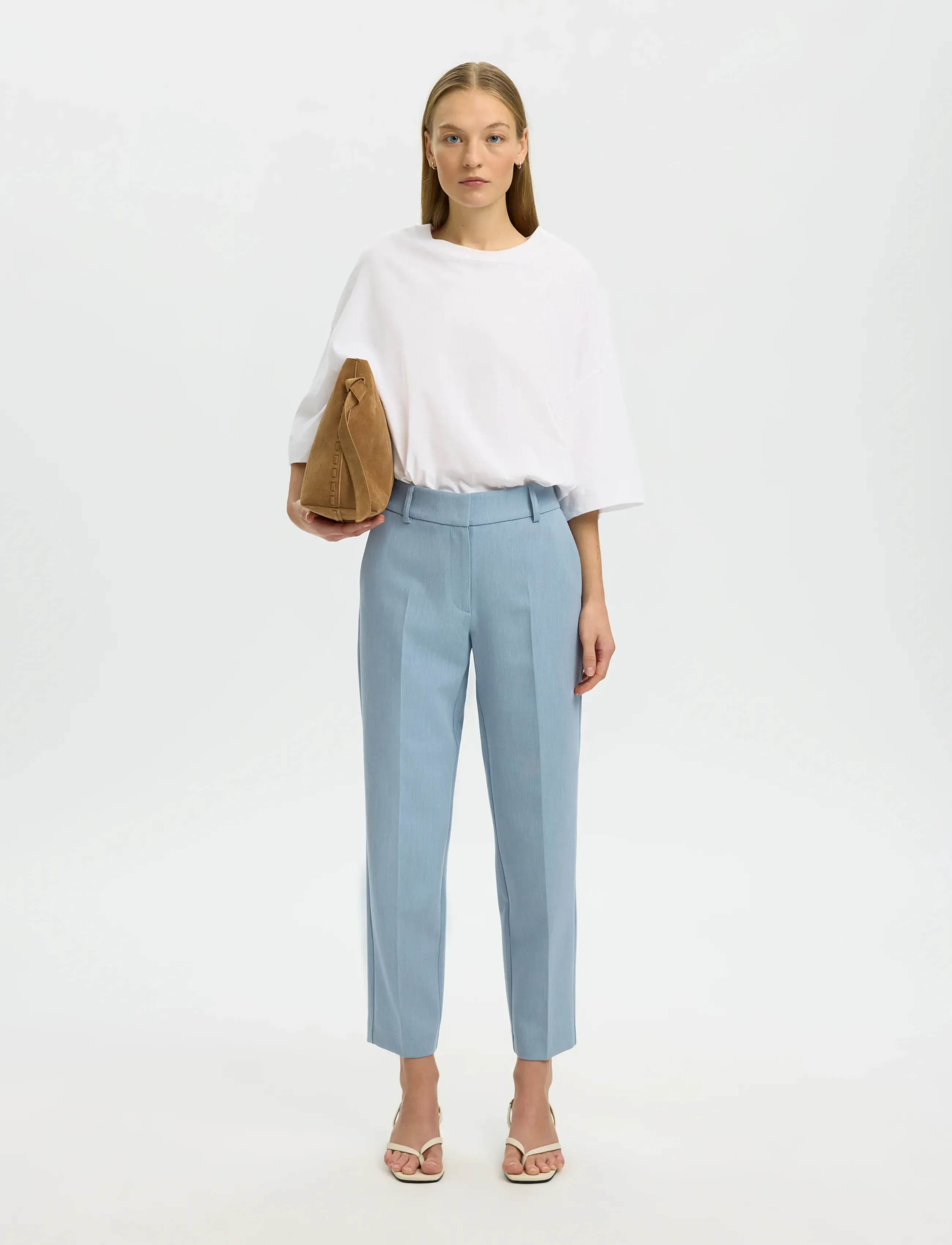 Selected - SLFRITA-RIA MW CROPPED PANT MEL NOOS - habitbukser - dusty blue - 5