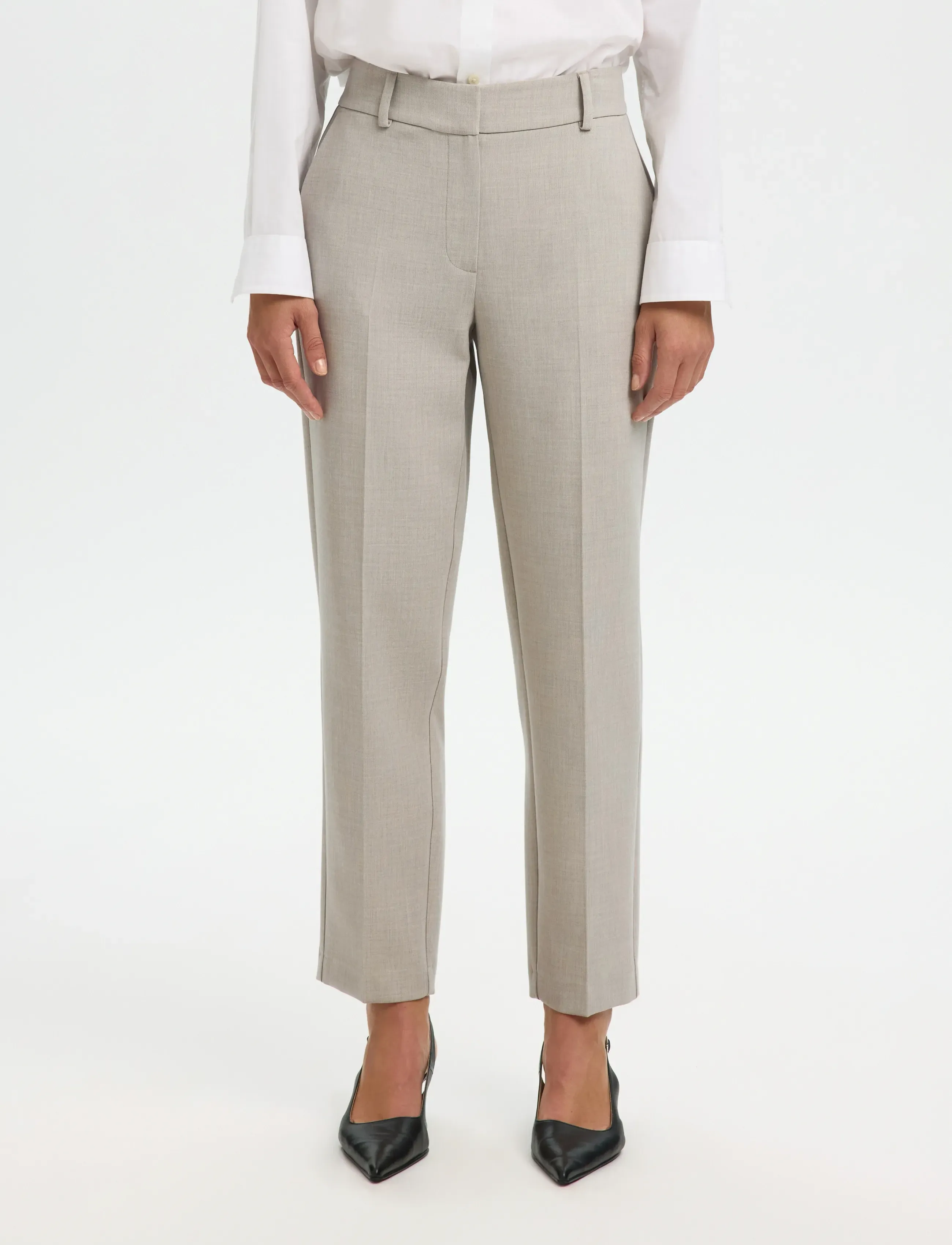 Selected Slfrita-Ria Mw Cropped Pant Mel Noos, 38, Trousers, Beige - Straight Leg, Frauen