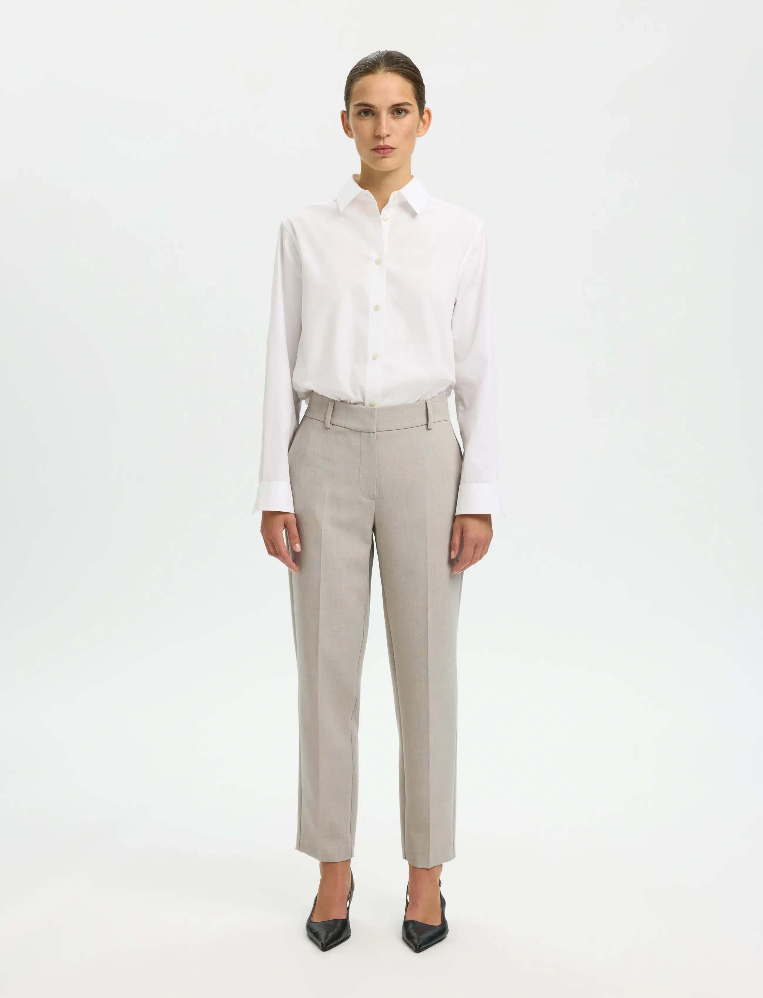 Selected - SLFRITA-RIA MW CROPPED PANT MEL NOOS - pantalons habillés - island fossil - 3