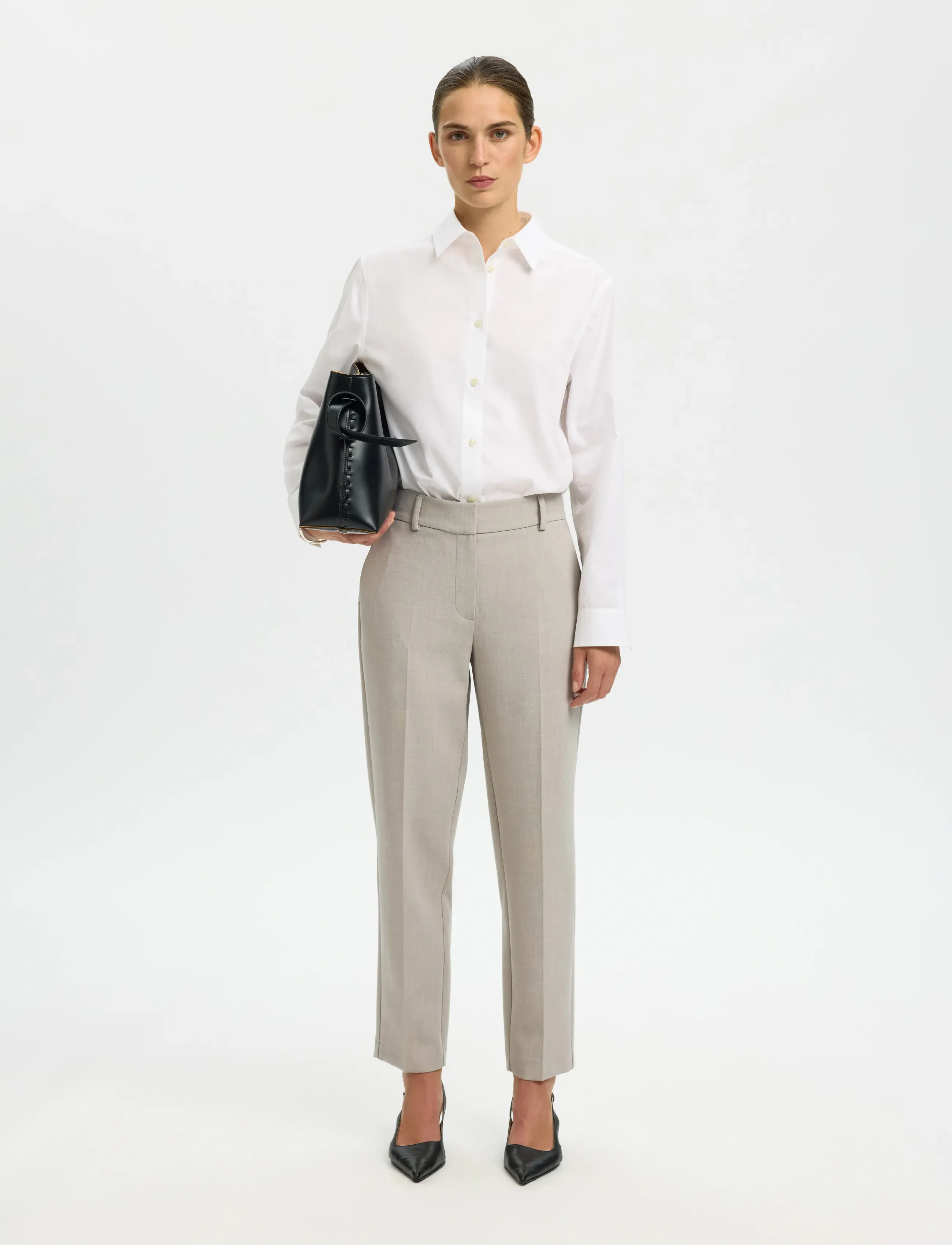 Selected - SLFRITA-RIA MW CROPPED PANT MEL NOOS - pantalons habillés - island fossil - 5