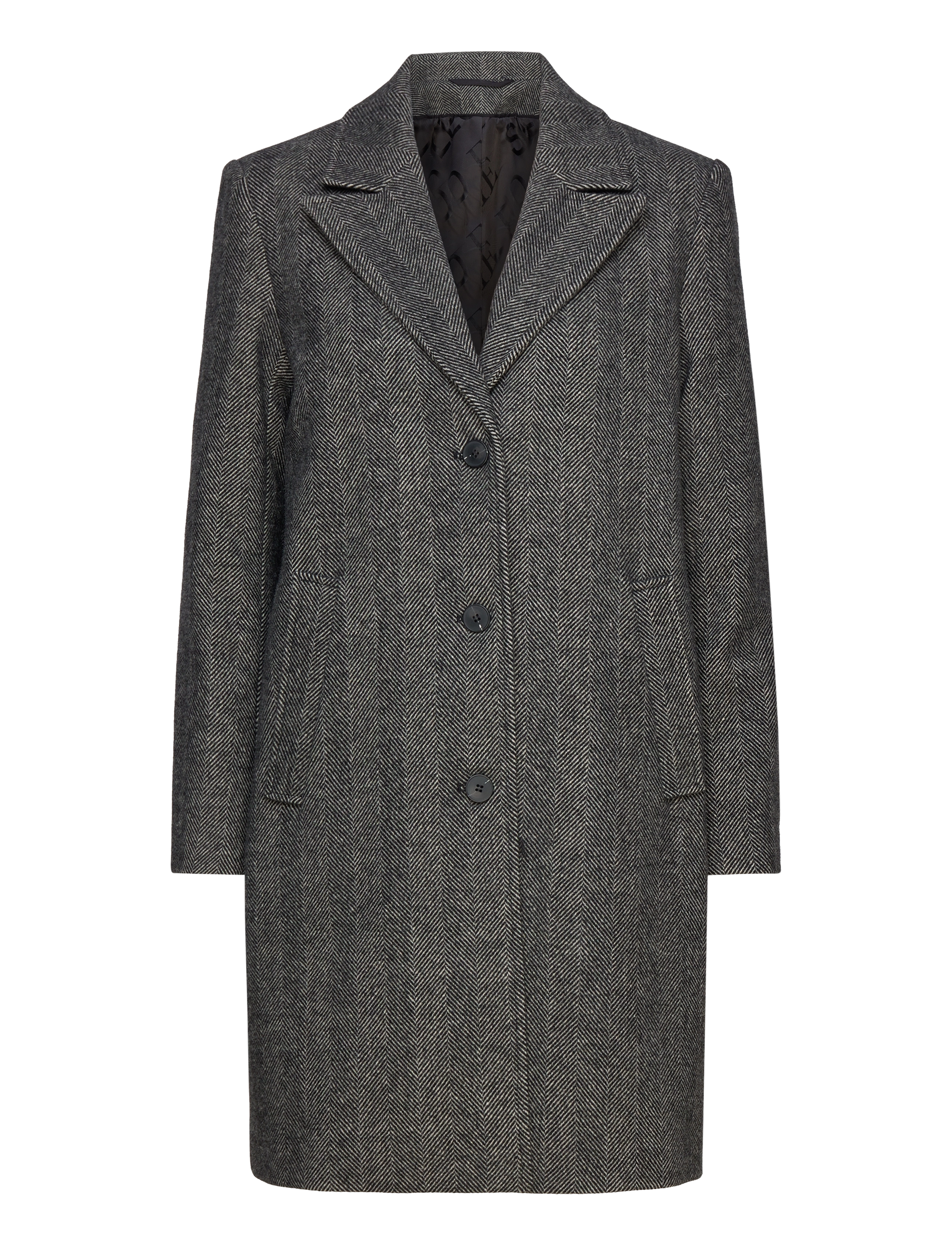 SLFNEW ALMA WOOL COAT HERRINGBONE NOOS - BLACK