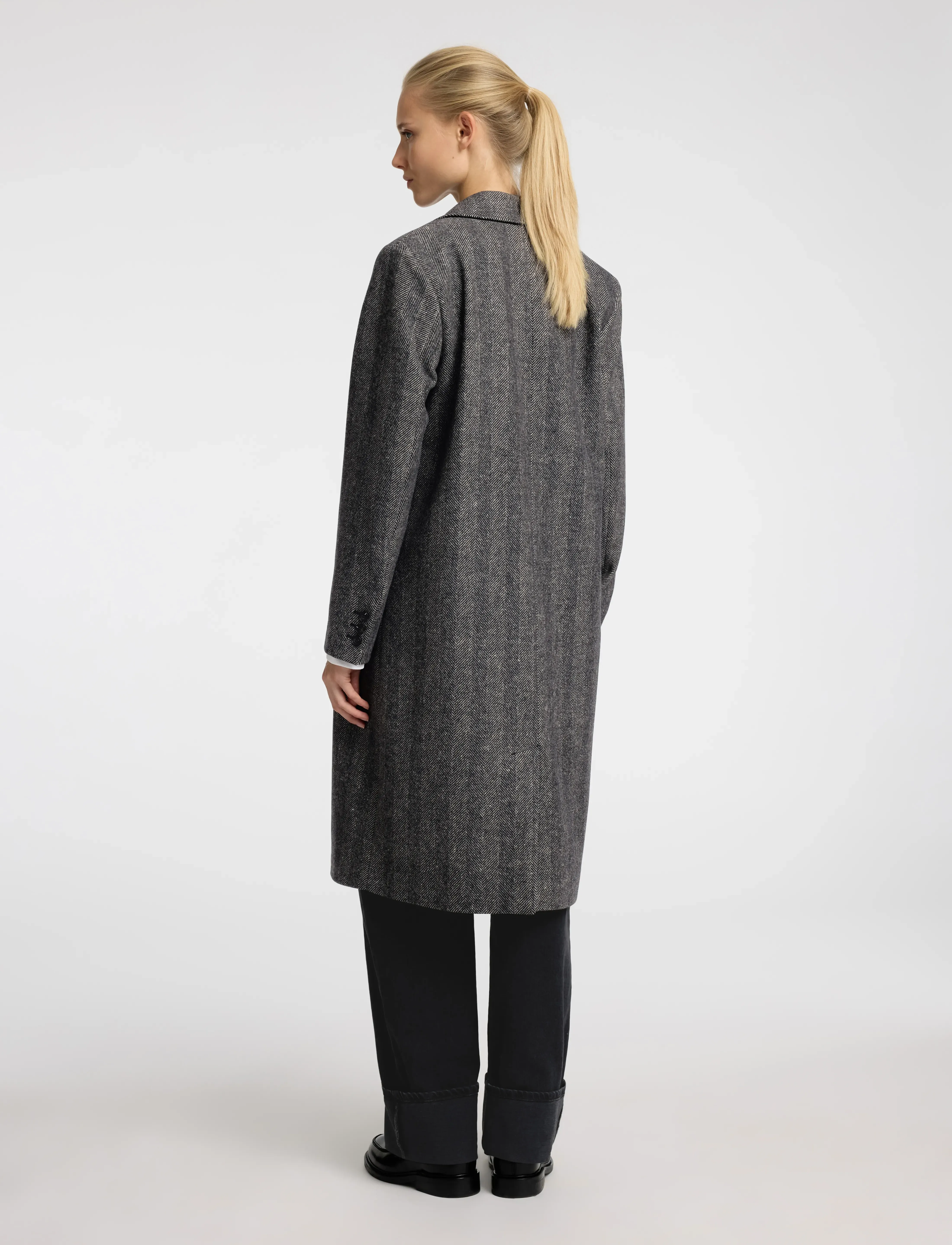 Selected - SLFNEW ALMA WOOL COAT HERRINGBONE NOOS - wintermäntel - black - 3