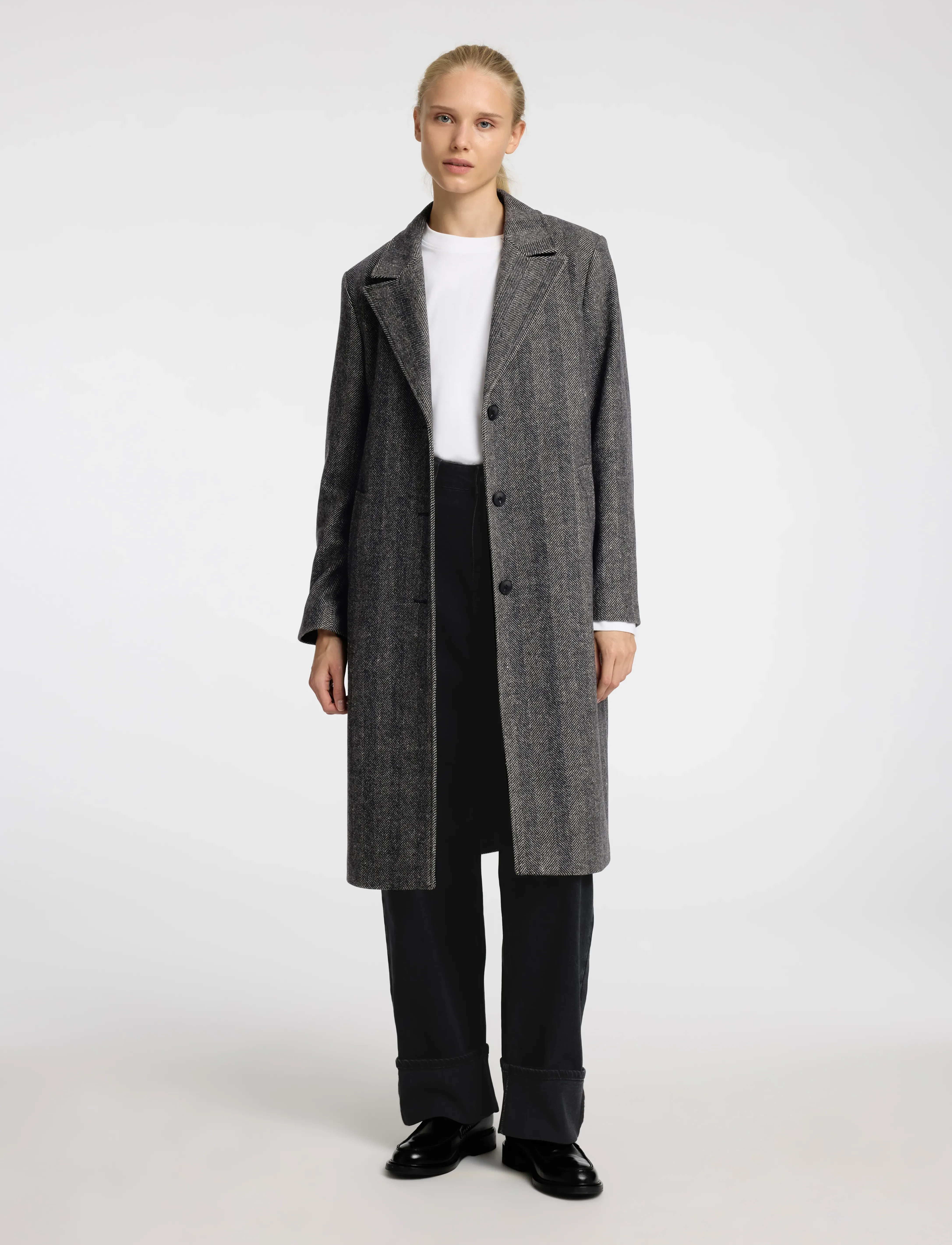 Selected - SLFNEW ALMA WOOL COAT HERRINGBONE NOOS - wintermäntel - black - 4