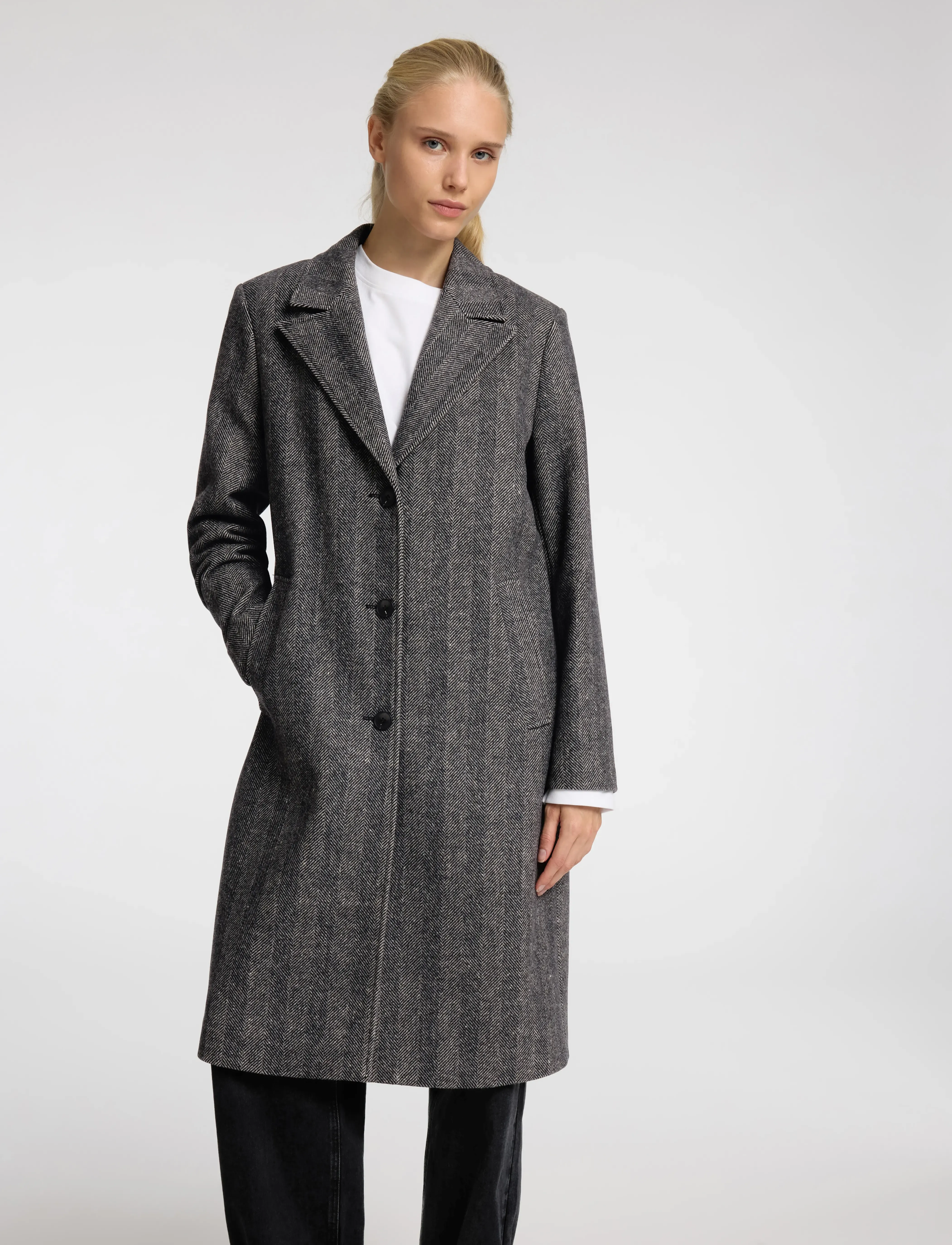 Selected - SLFNEW ALMA WOOL COAT HERRINGBONE NOOS - wintermäntel - black - 5