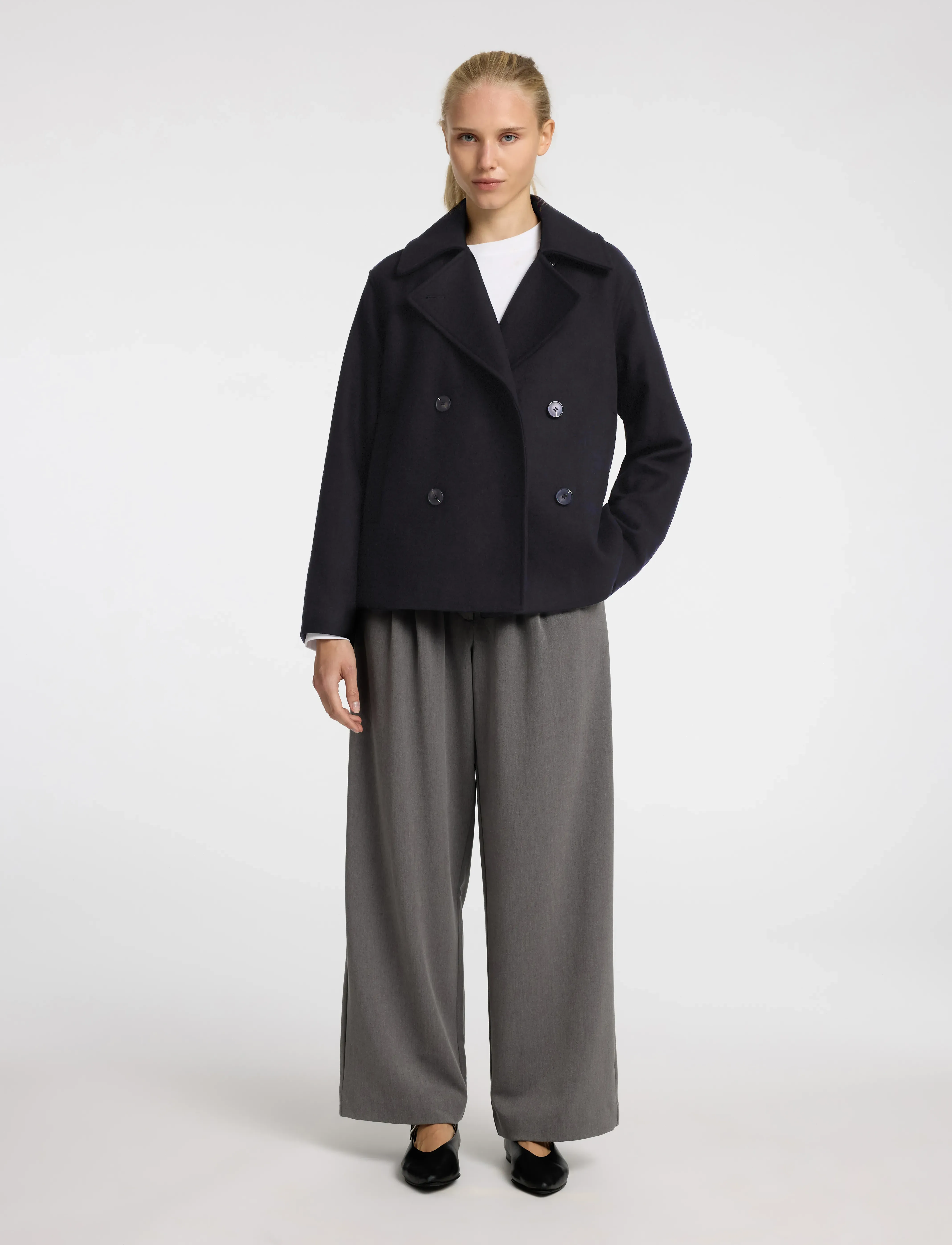 Selected - SLFALMA SHORT WOOL JACKET NOOS - overtøj - black - 4